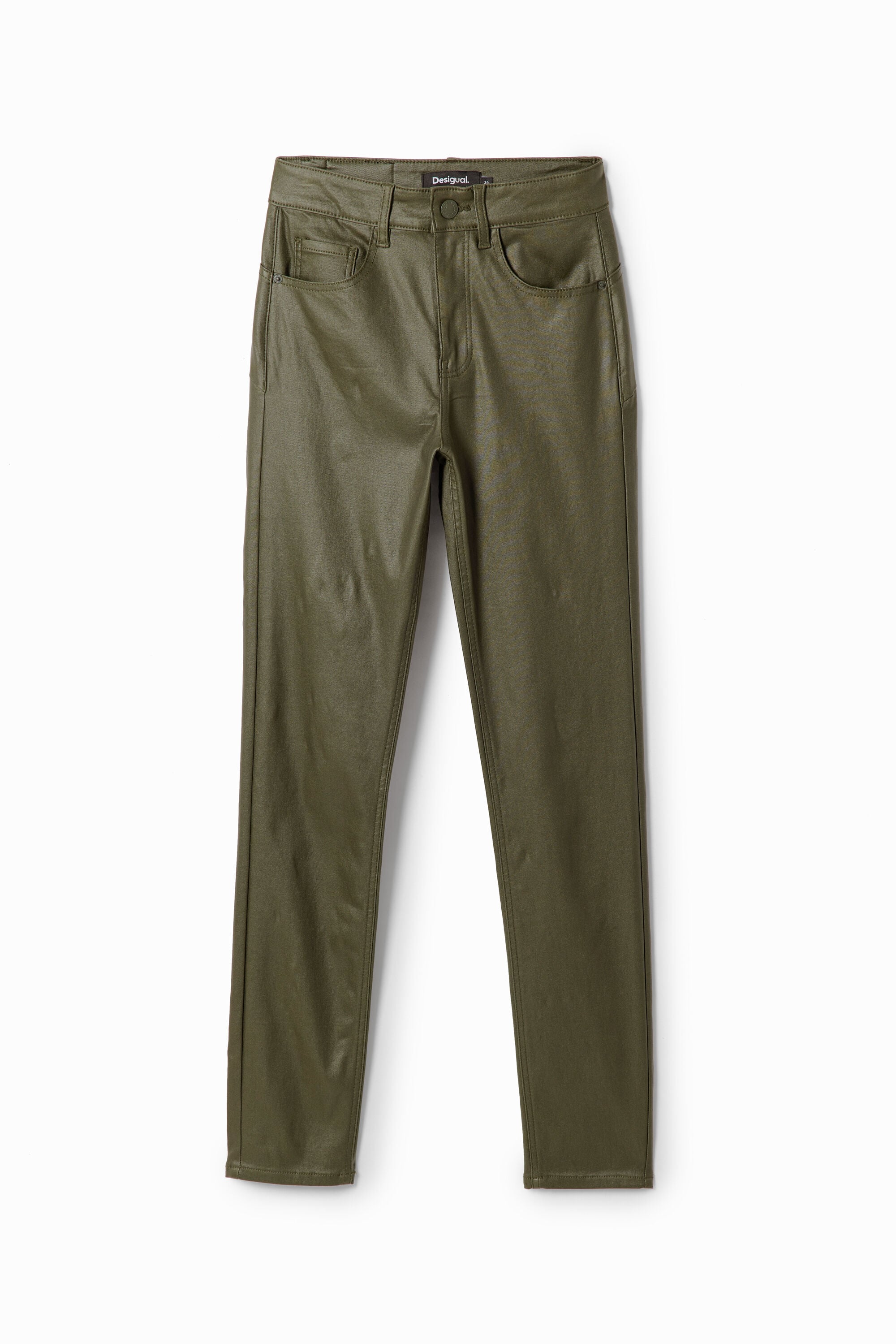 Desigual Slim fit leatherlook broek in groen