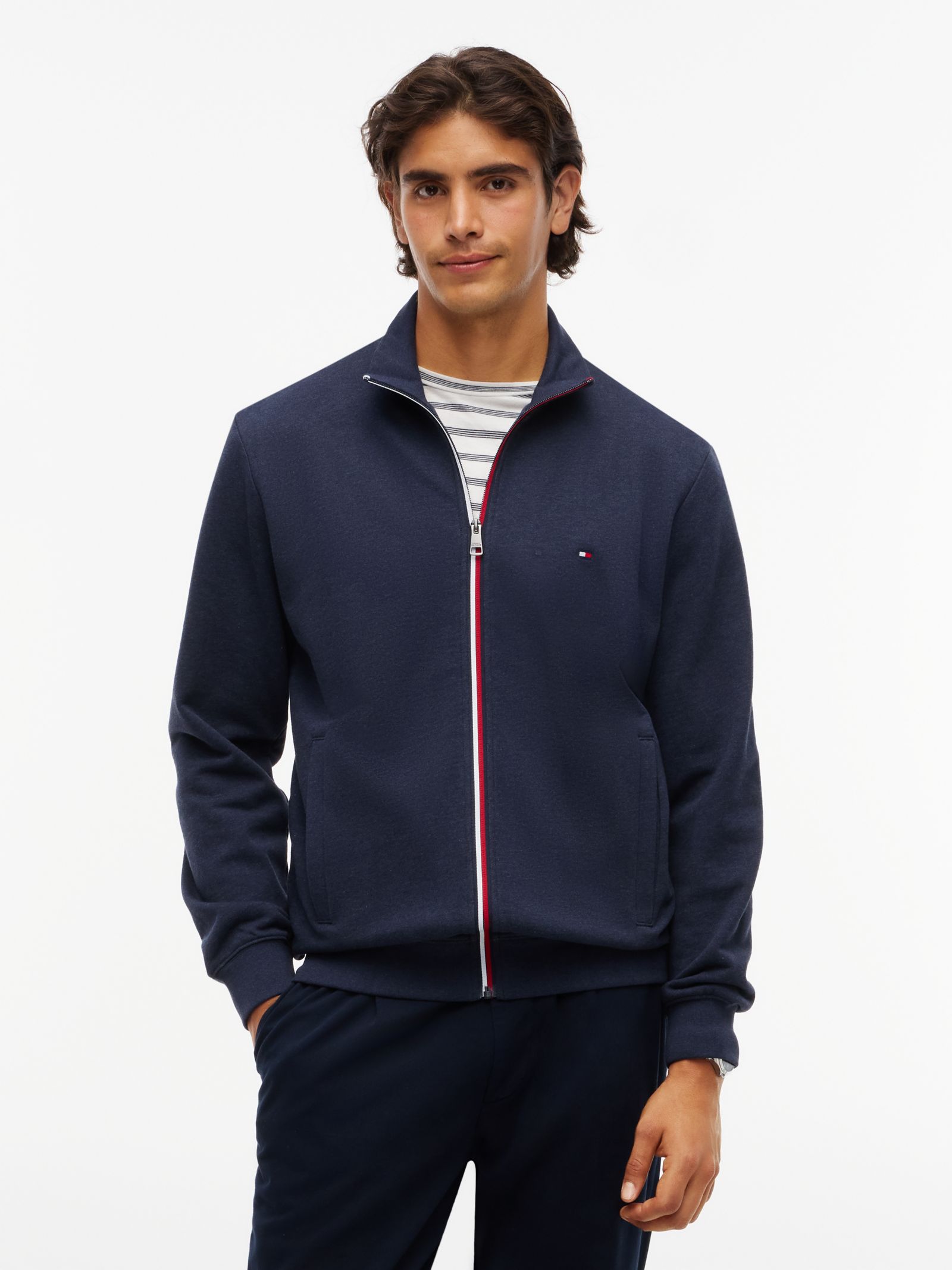 Tommy Hilfiger Terry trainingsjack met signature streep in marine