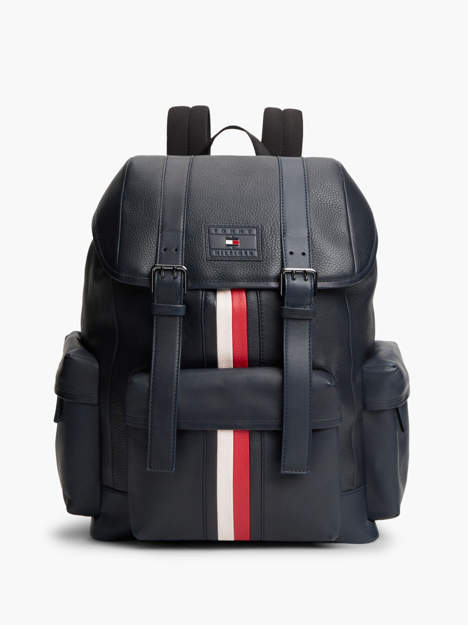 Tommy Hilfiger Leren rugzak met Signature streep en flapsluiting