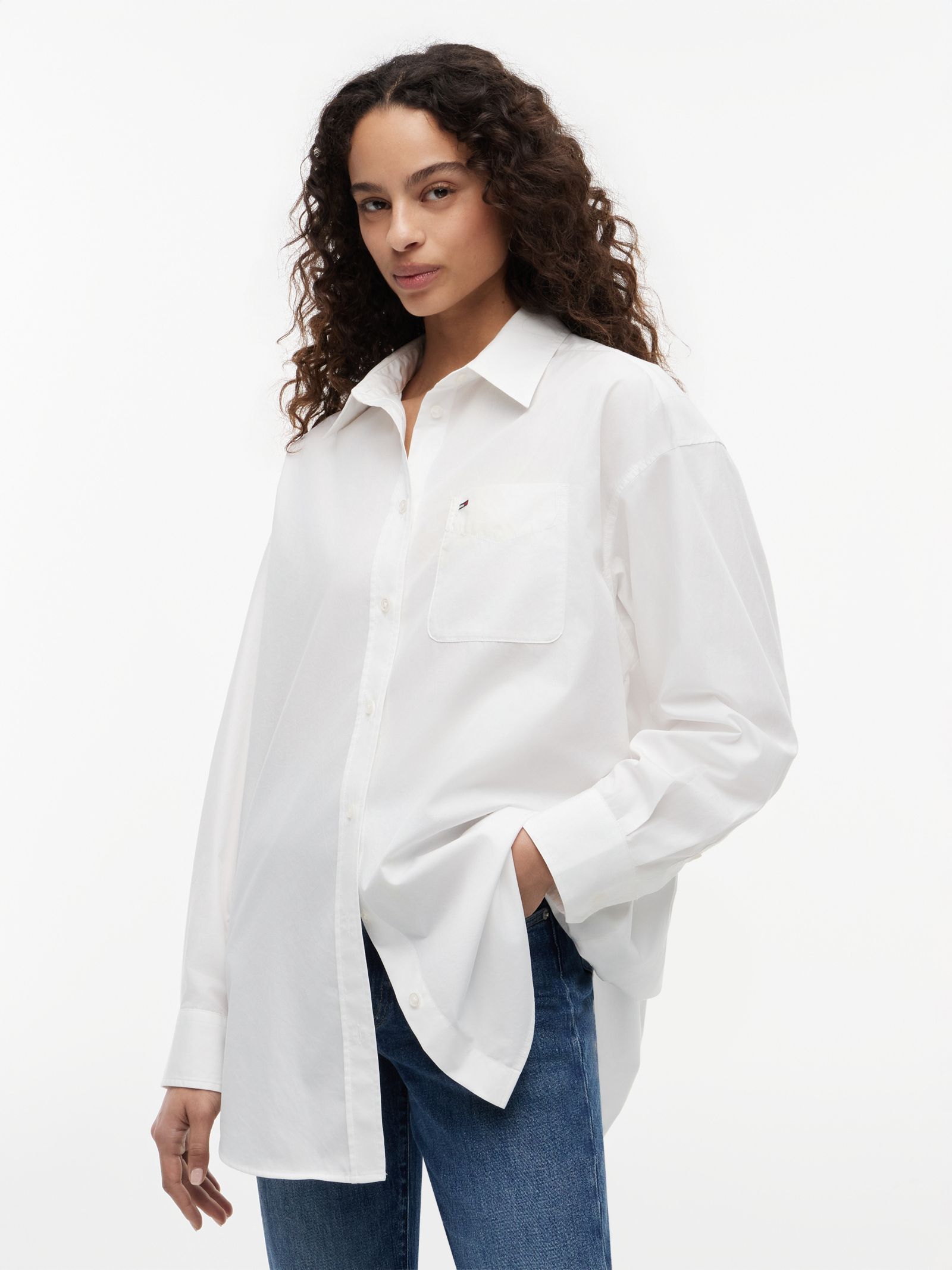Tommy Jeans oversized fit poplin overhemd in wit
