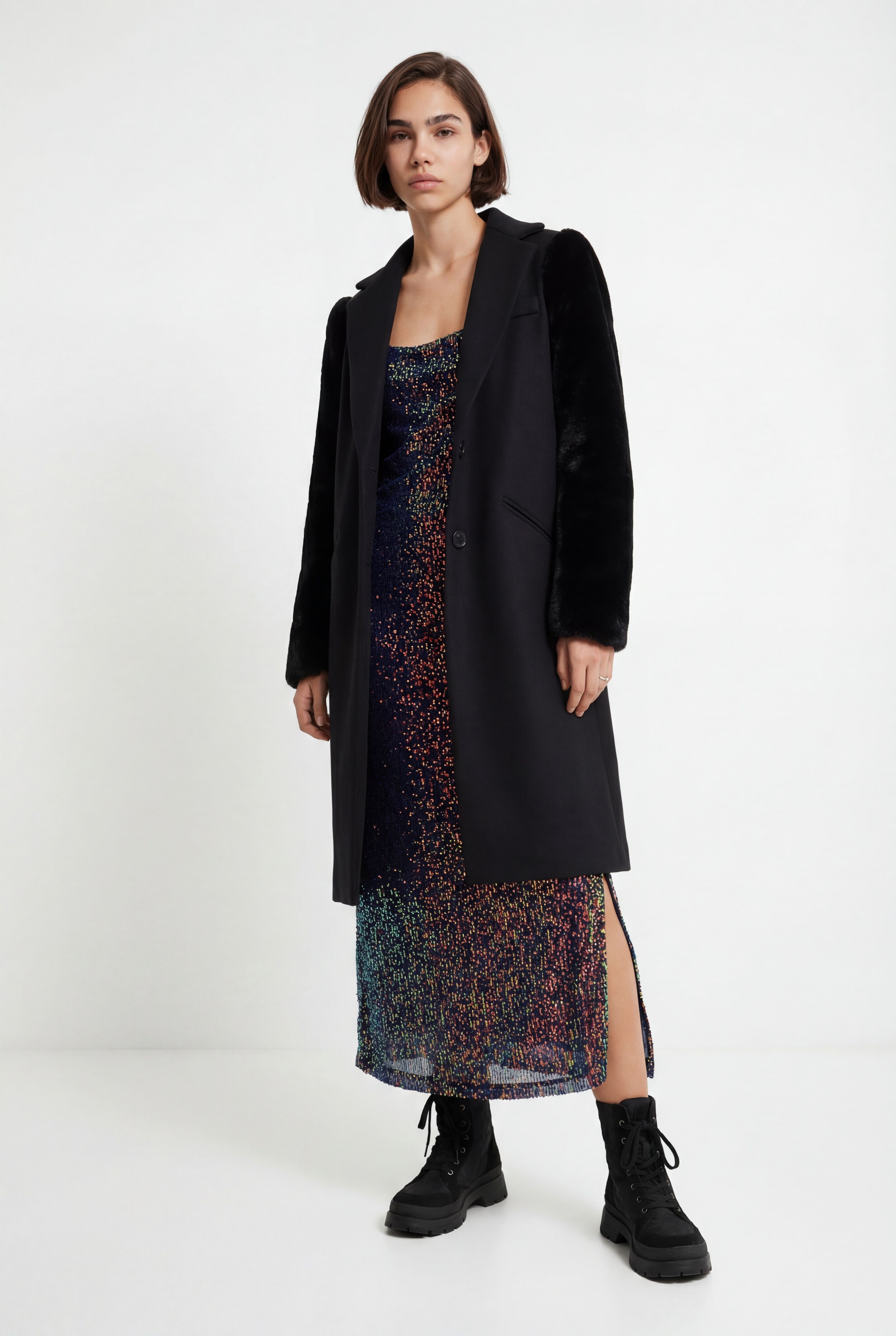 Desigual Wollen jas van imitatiebont