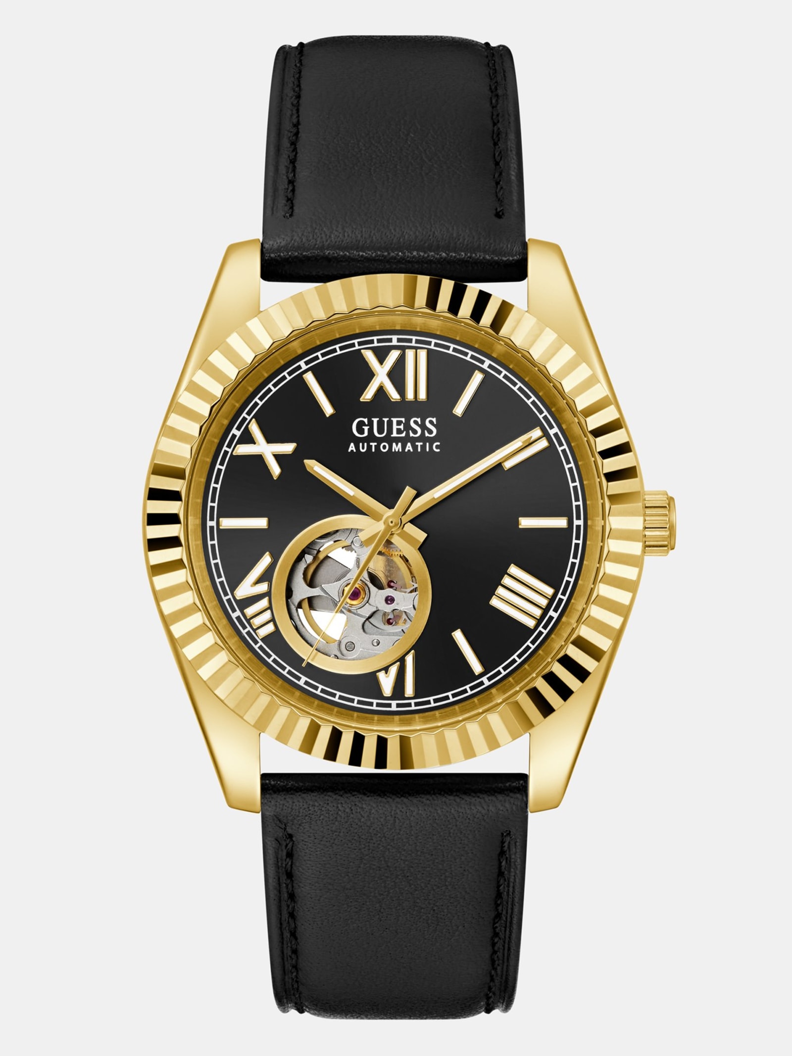 Guess Multifunctioneel Horloge Echt Leer 42 Mm in zwart