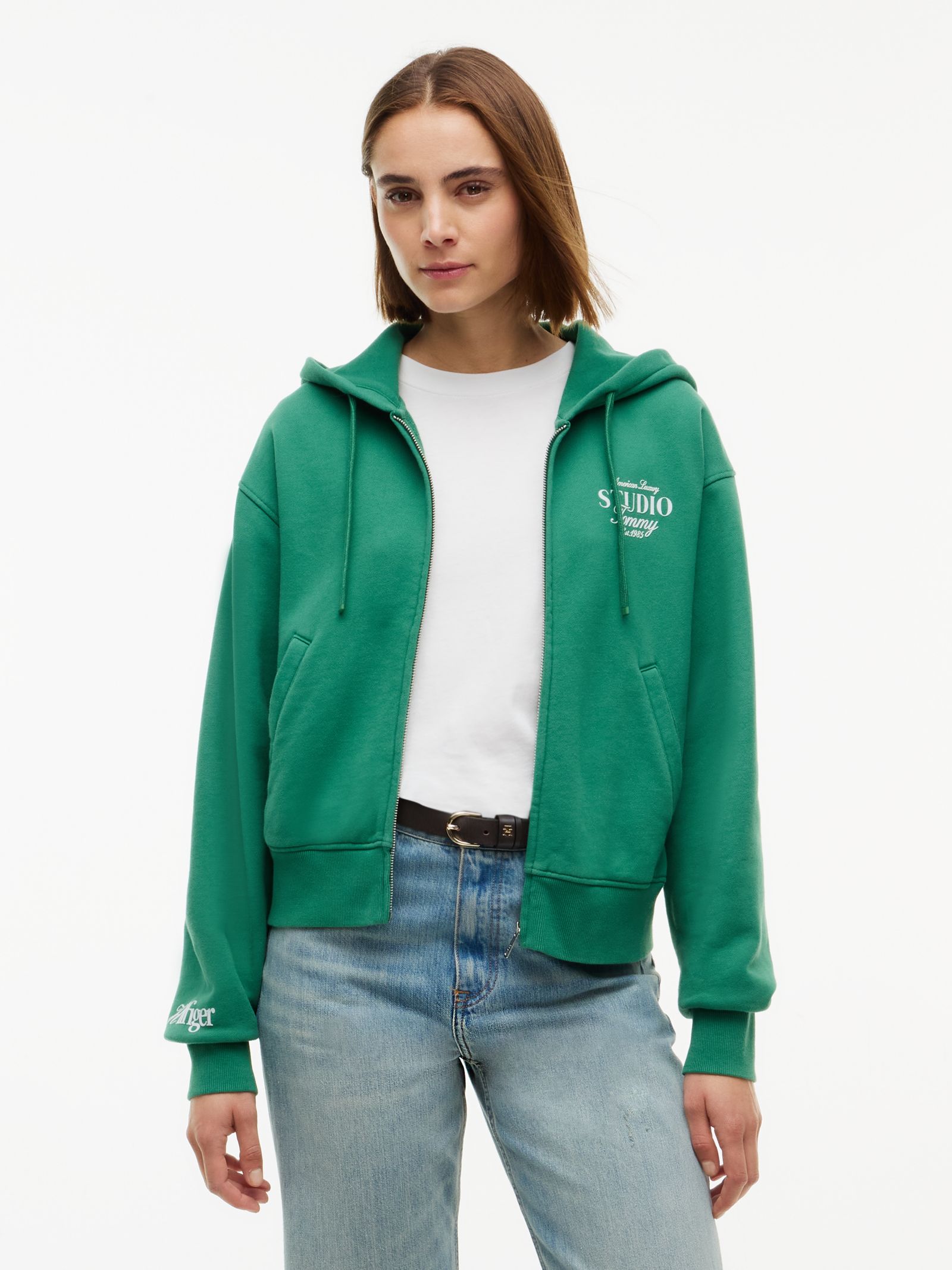Tommy Hilfiger Oversized hoodie met logo en ritssluiting in groen