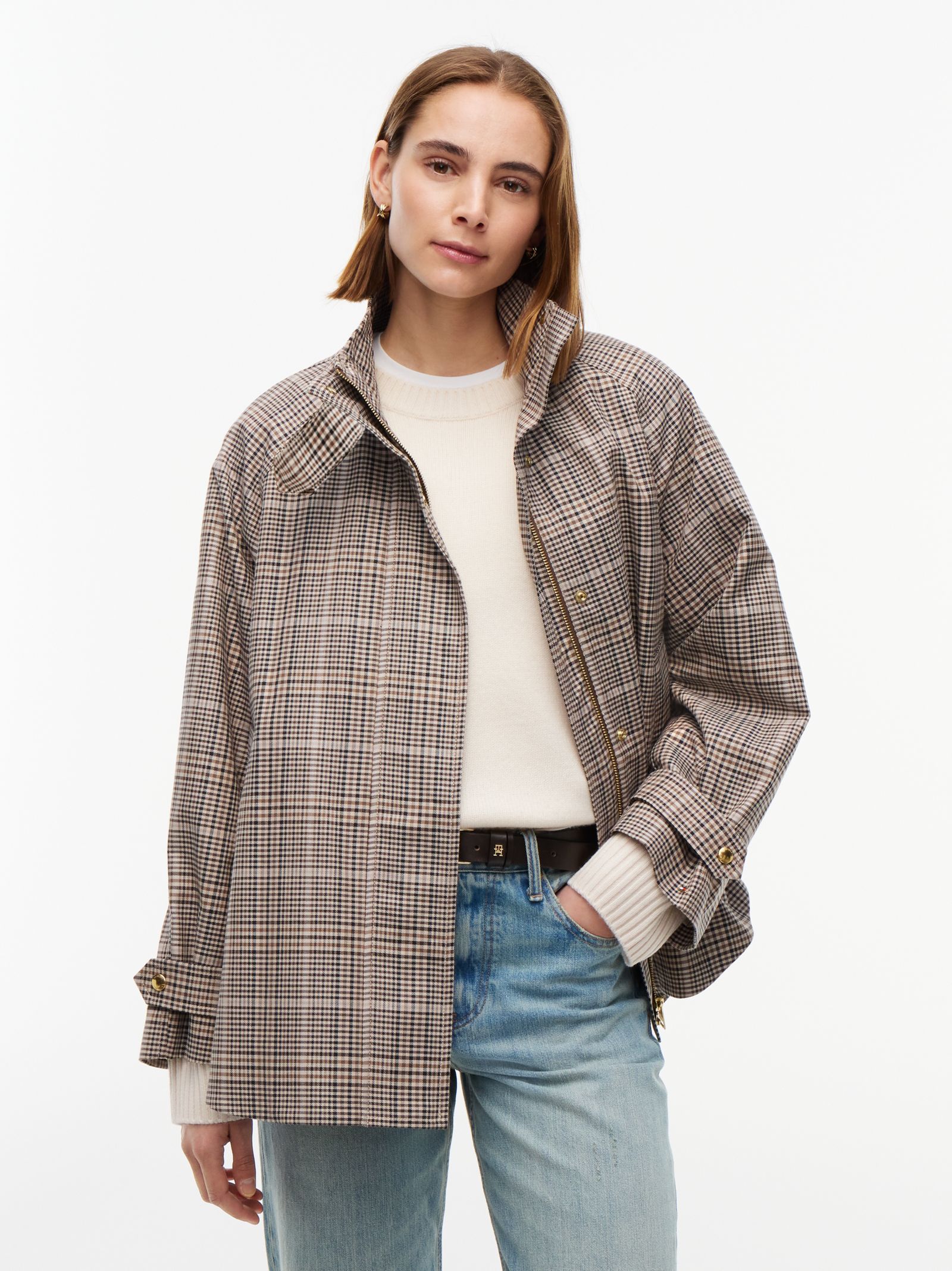 Tommy Hilfiger Cape jas met raglanmouwen en ruitpatroon