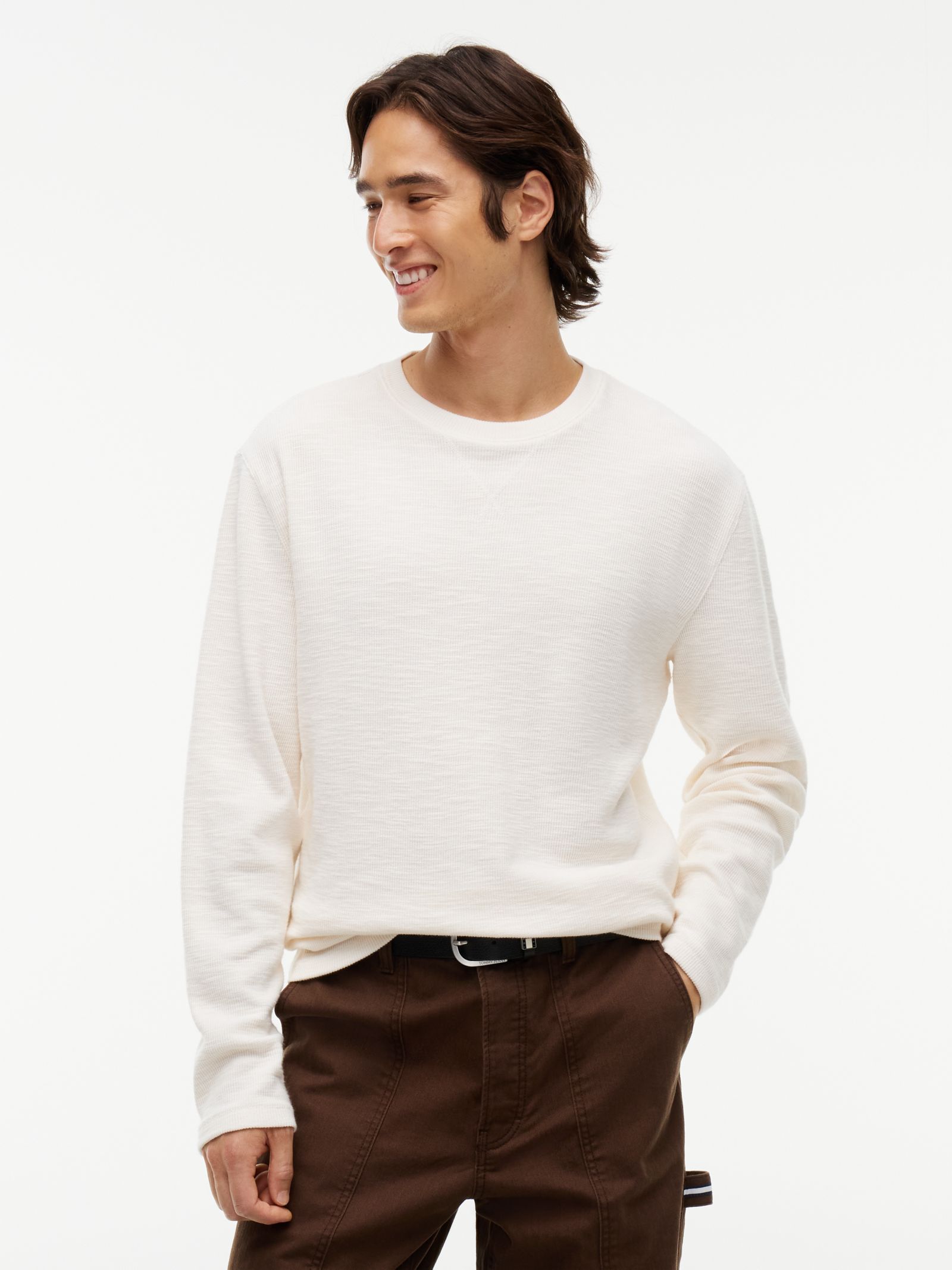 Tommy Jeans wafelgebreid longsleeve T-shirt in wit