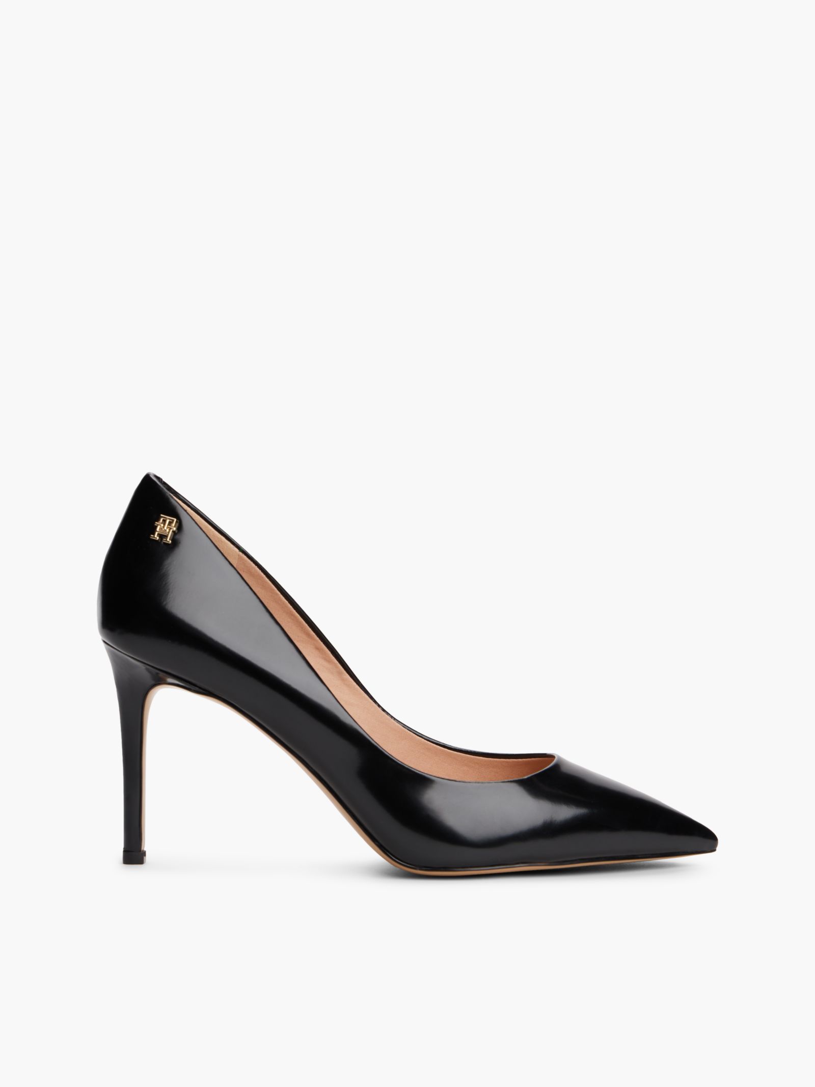 Tommy Hilfiger Leren pump met hoge hak en TH monogram in zwart