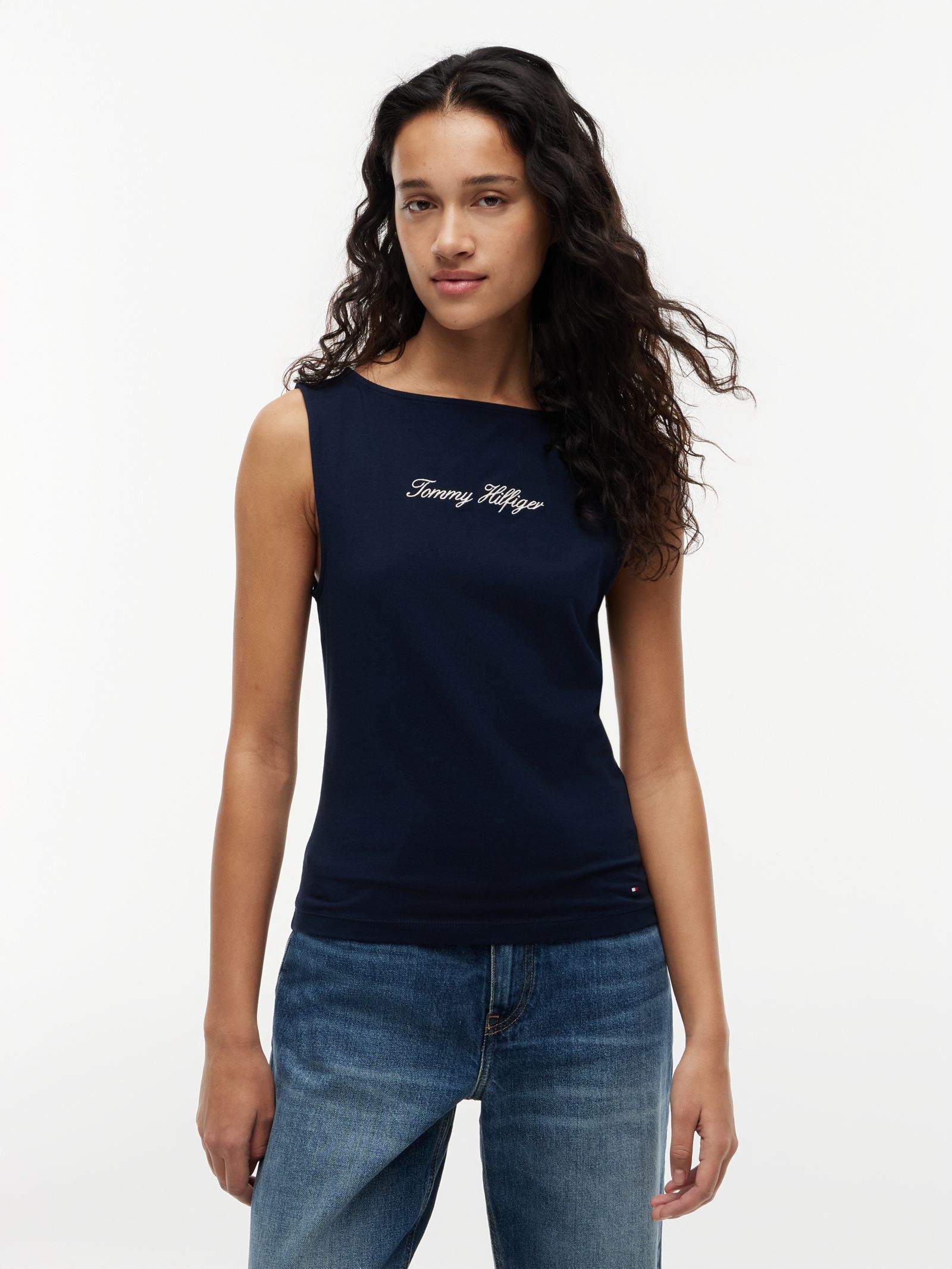 Tommy Hilfiger Slim fit tanktop met boothals in marine