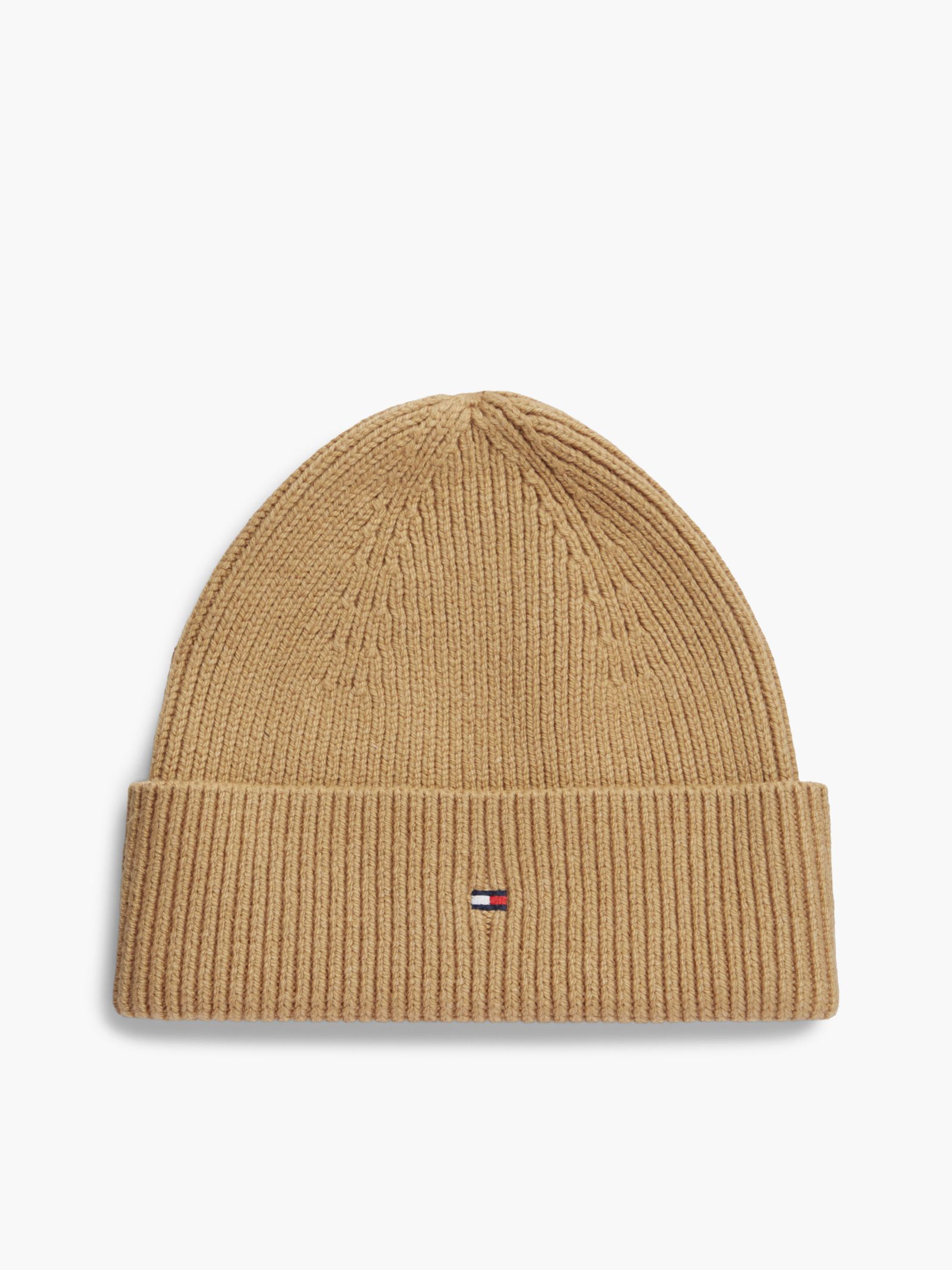 Tommy Hilfiger Beanie met wol en geborduurde Hilfiger vlag in beige
