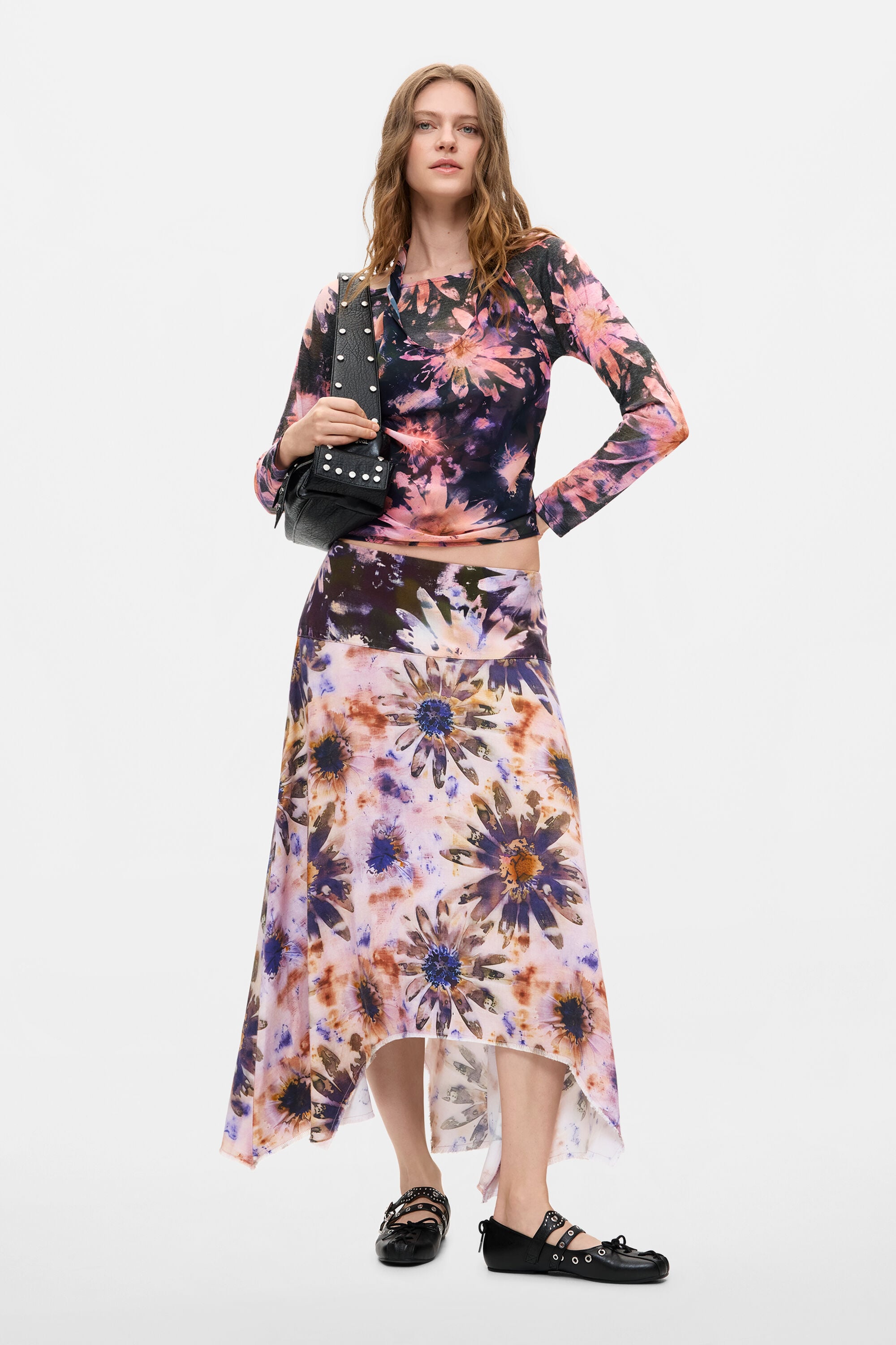 Desigual Asymmetrische bedrukte rok in multicolor