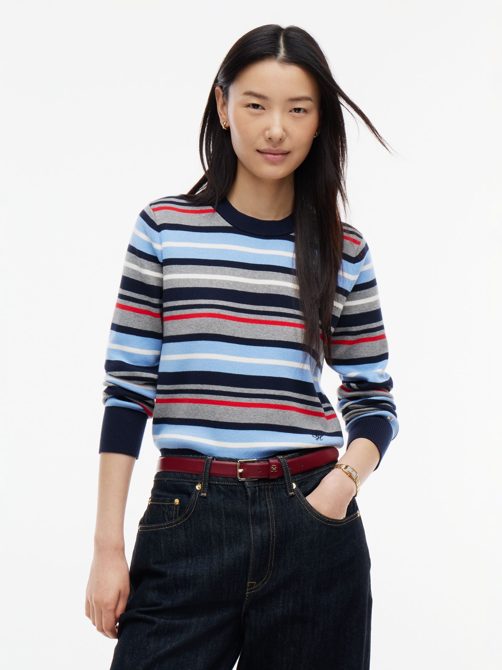 Tommy Hilfiger Premium gebreide trui met ronde hals in multicolor