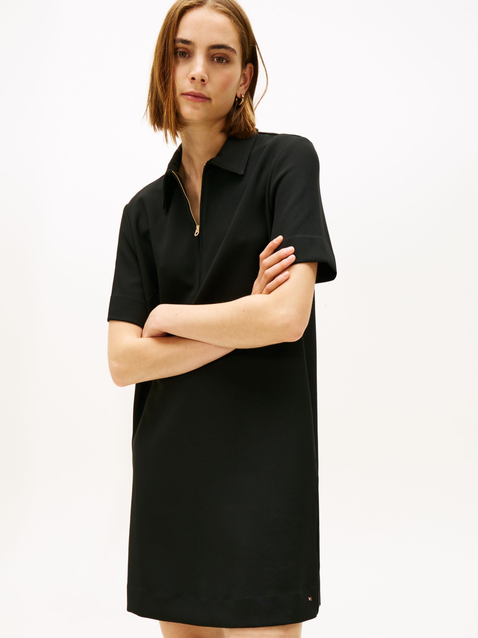 Tommy Hilfiger relaxed fit shiftjurk met quarter zip in zwart