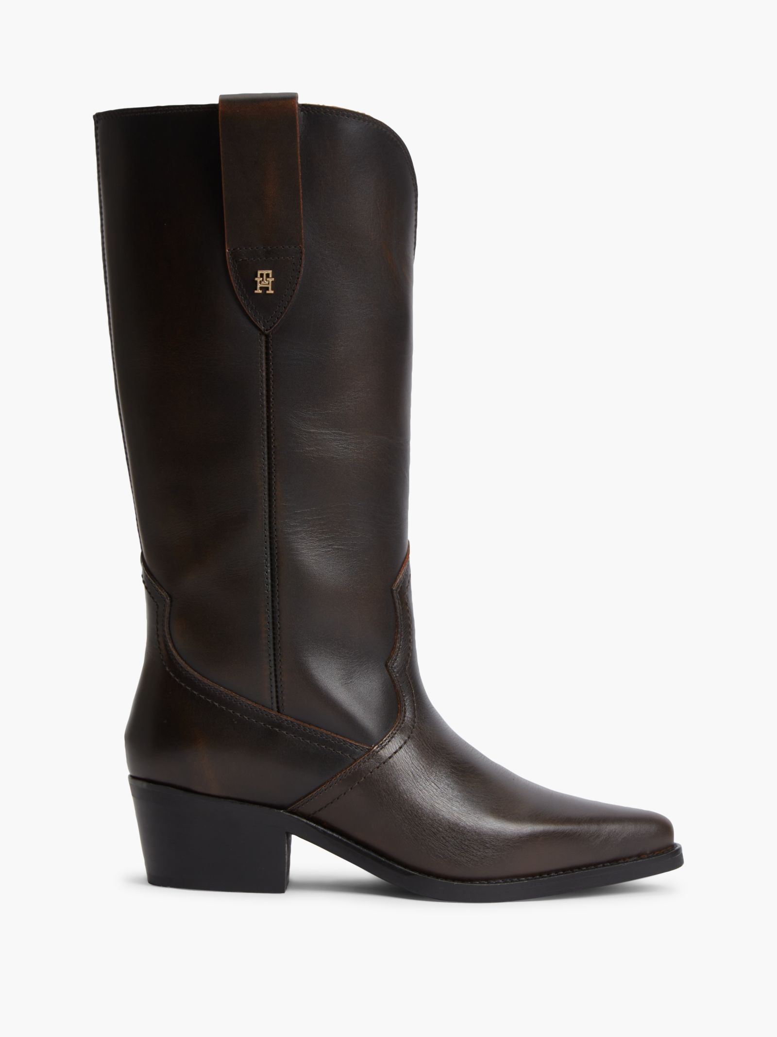 Tommy Hilfiger TH Monogram cowboylaars van leer in bruin