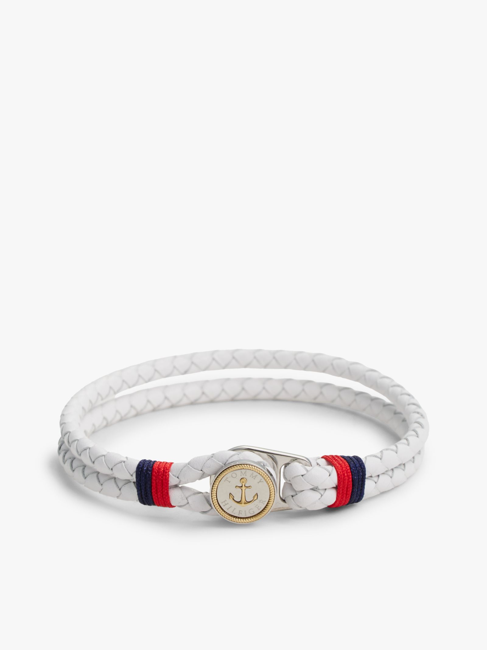 Tommy Hilfiger Witte leren armband met vergulde bedel