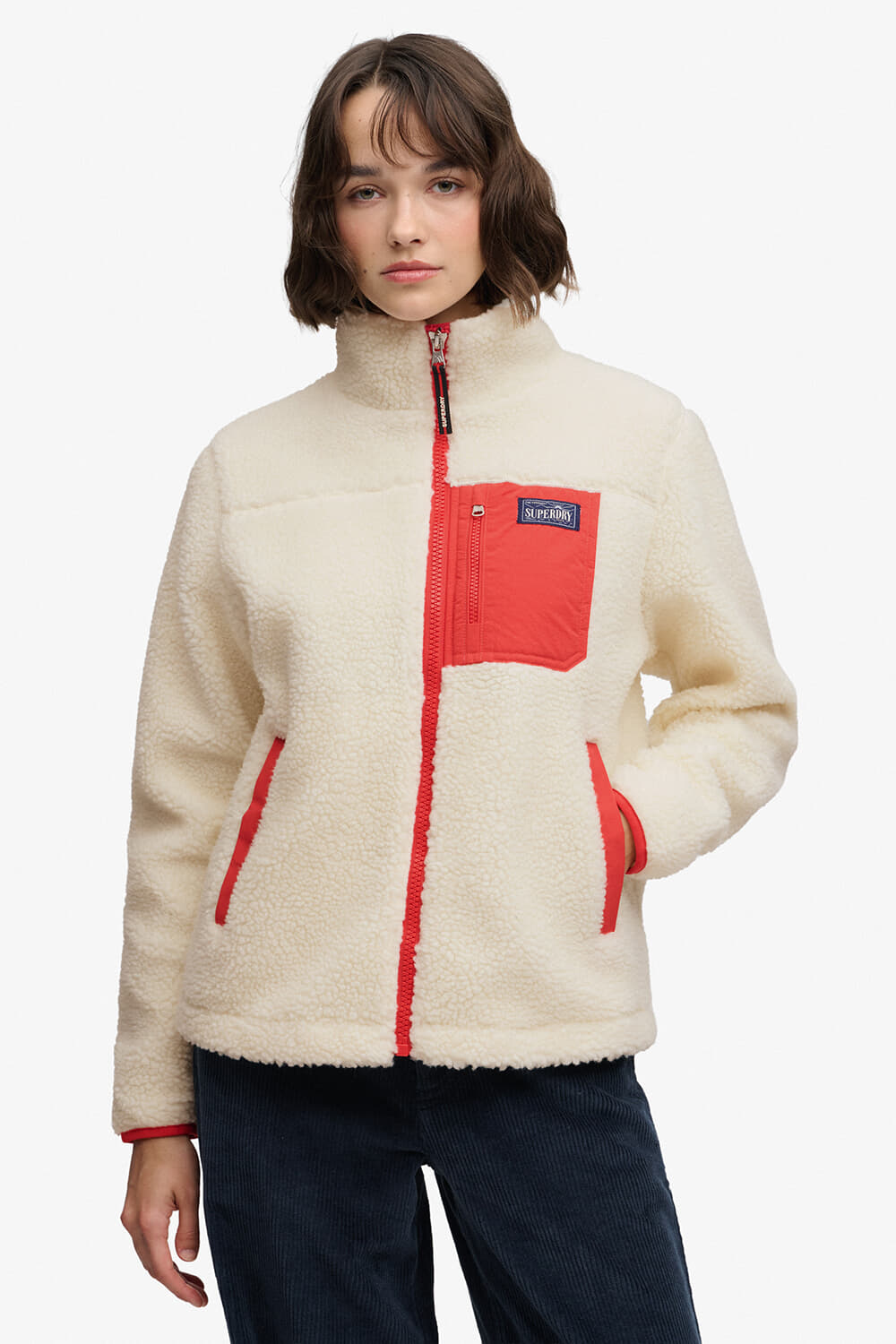 Superdry & Co Fleecevest Heritage Zip Through Off White dames