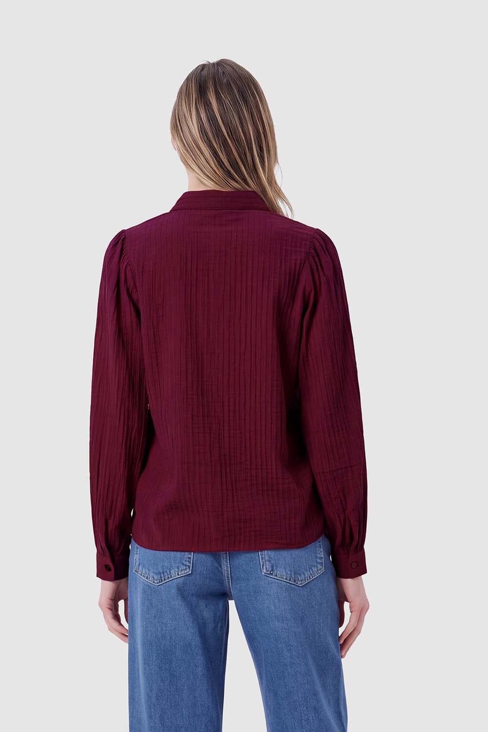 Esqualo Blouse Basic Crinkle Bordeaux Rood dames