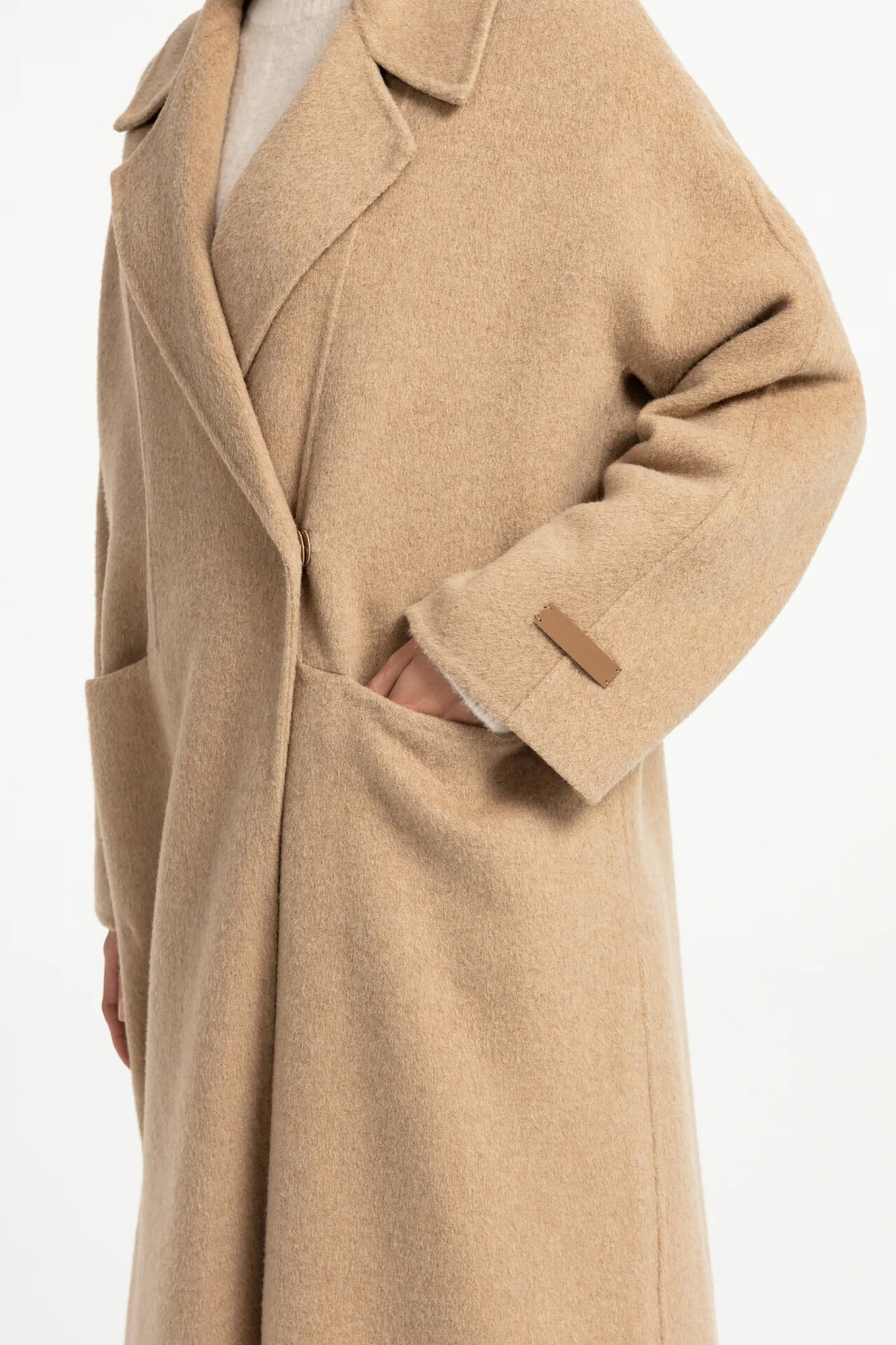 Yaya Extra lange geweven wollen jas Beige dames