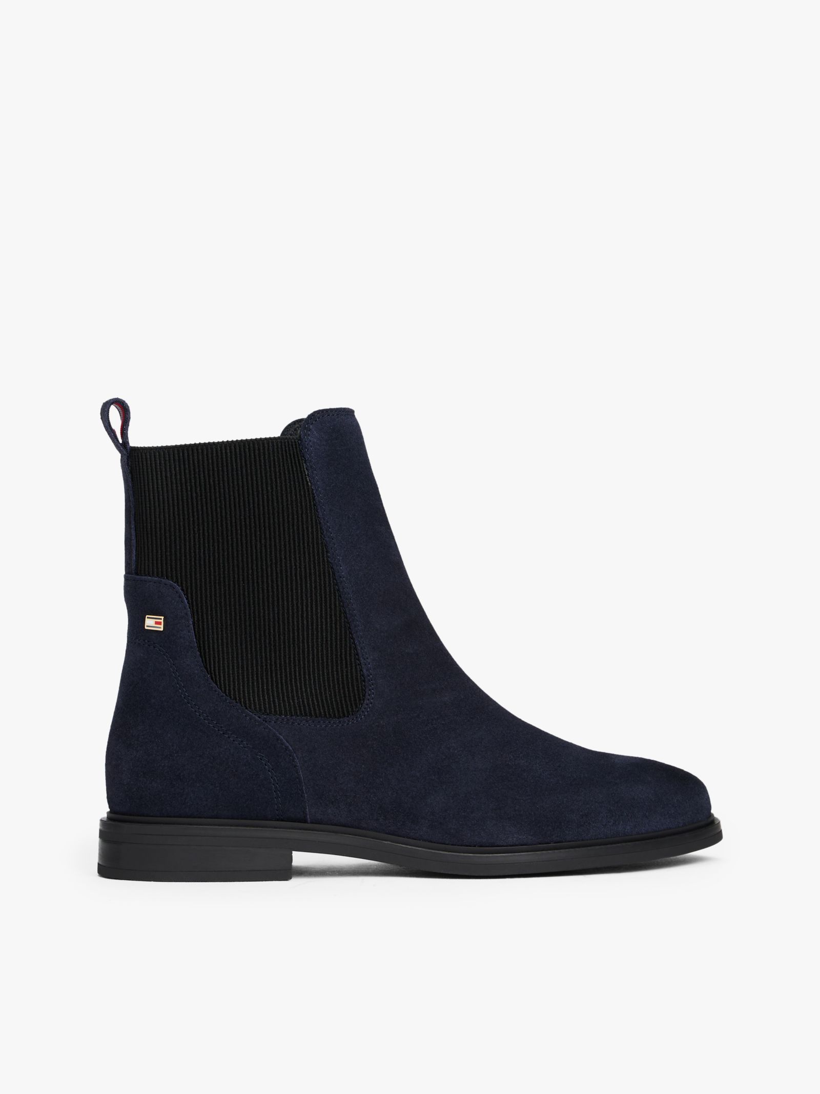 Tommy Hilfiger suède chelsea boot met geëmailleerde vlag in marine