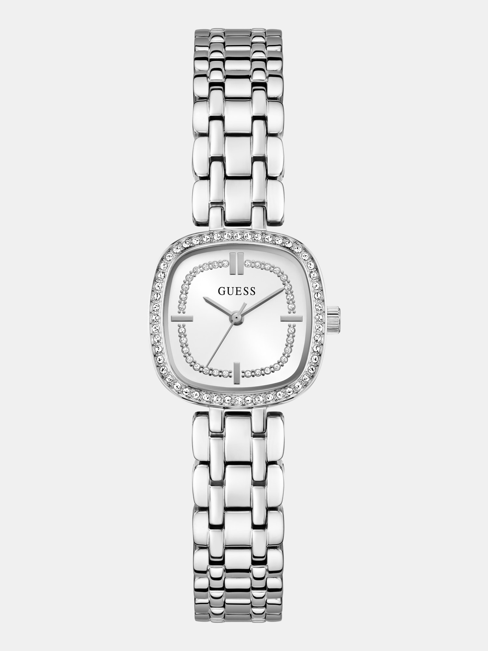 Guess Analoge Horloge Van Gerecycled Staal Met Kristallen, 25 Mm in zilver