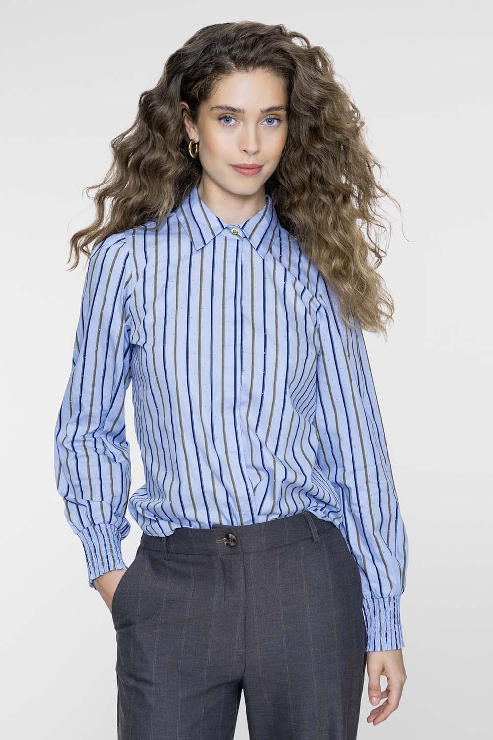Geisha Blouse Rhinestones Pinstripe Hemelsblauw dames