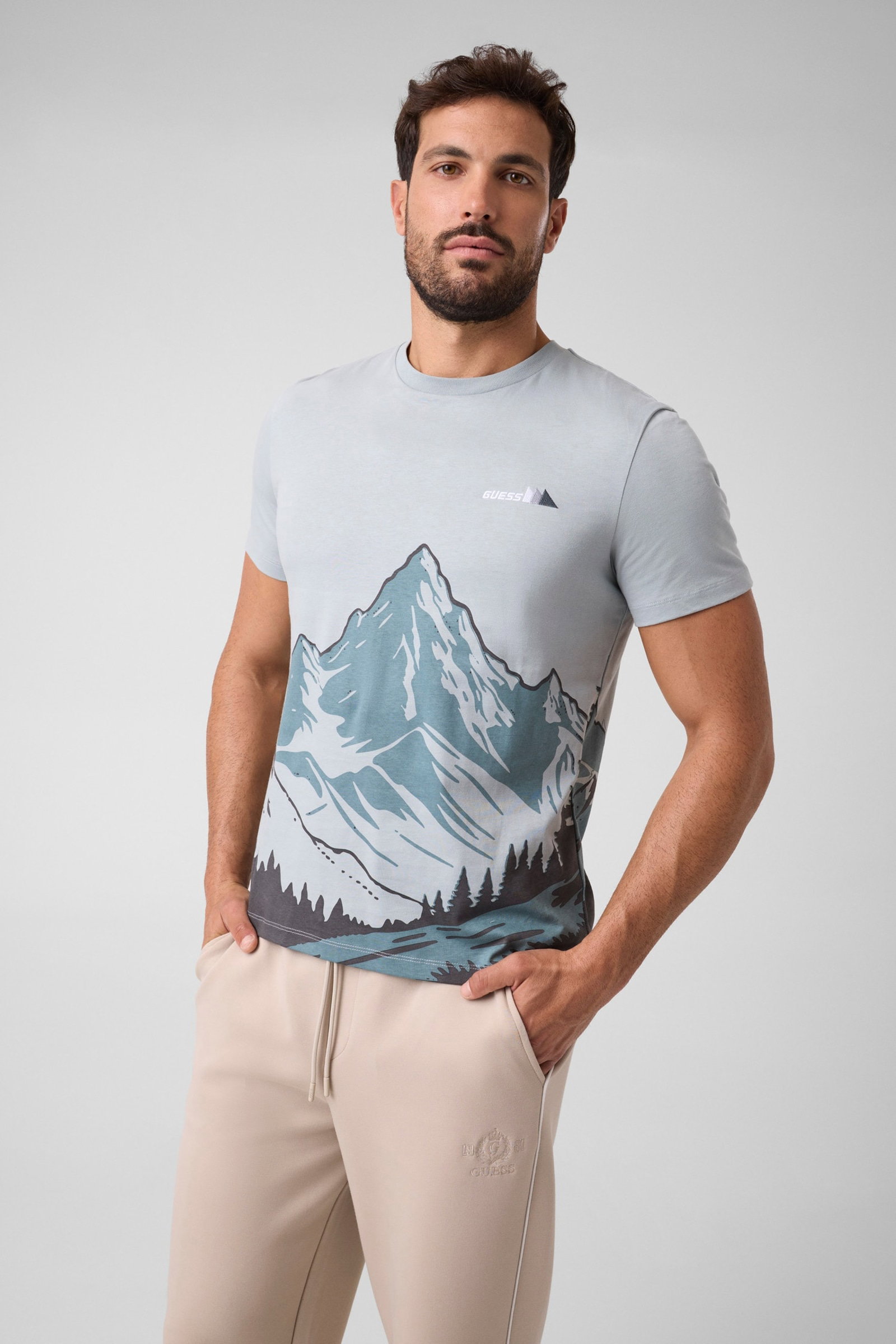 Guess T-Shirt Met Print for men in grijs
