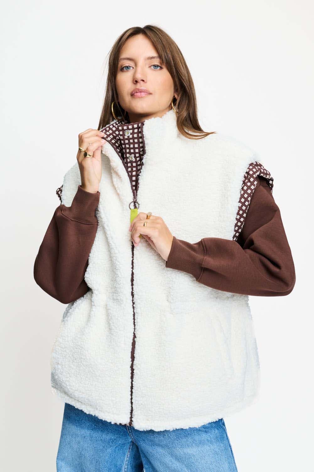 Pom Amsterdam Gilet Glen Check Bruin dames