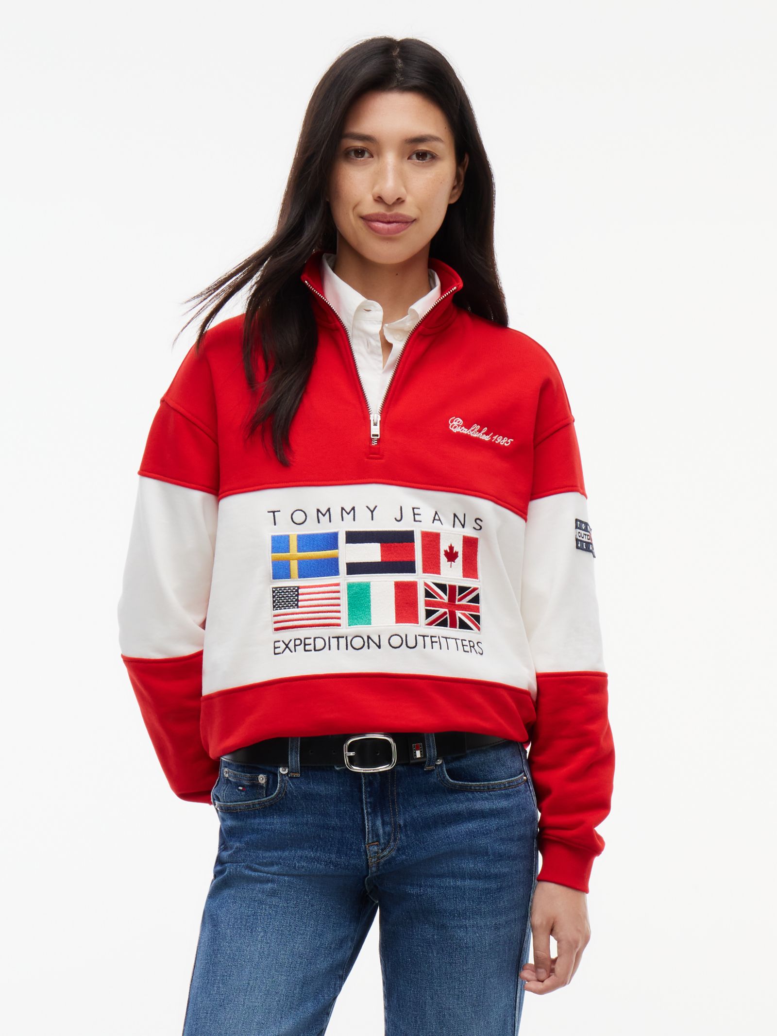 Tommy Jeans terry sweatshirt met logo en quarter zip