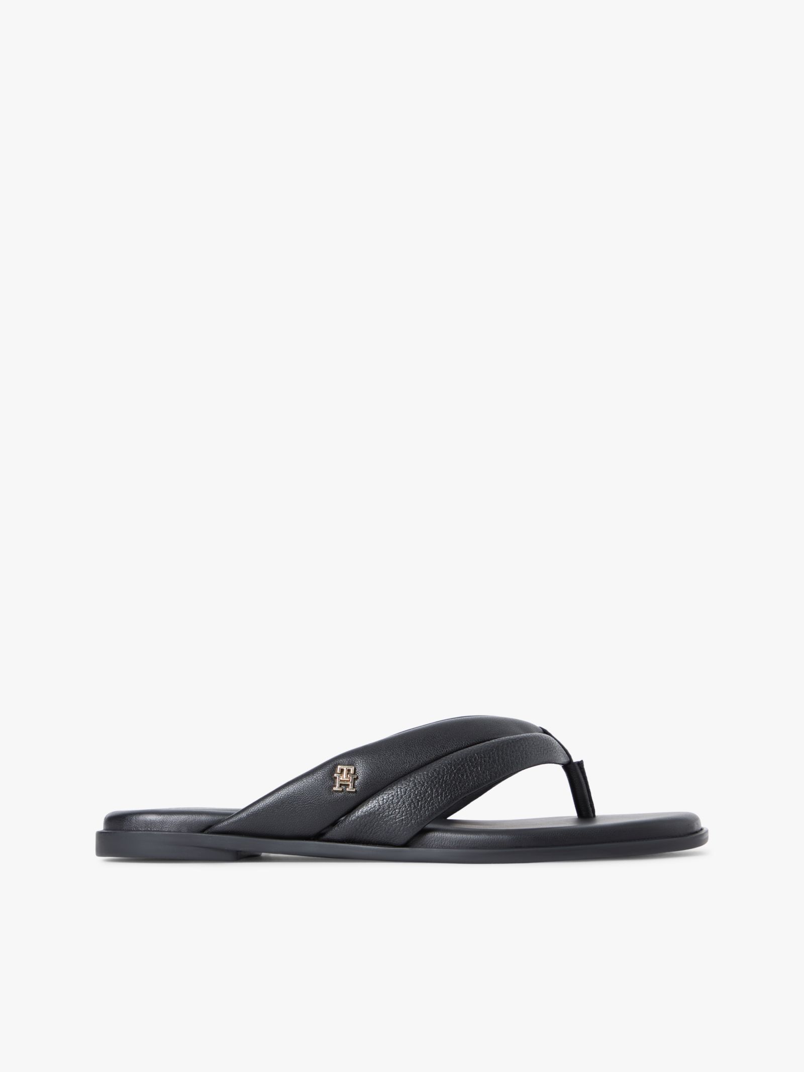 Tommy Hilfiger Leren Platte Teenslipper in zwart