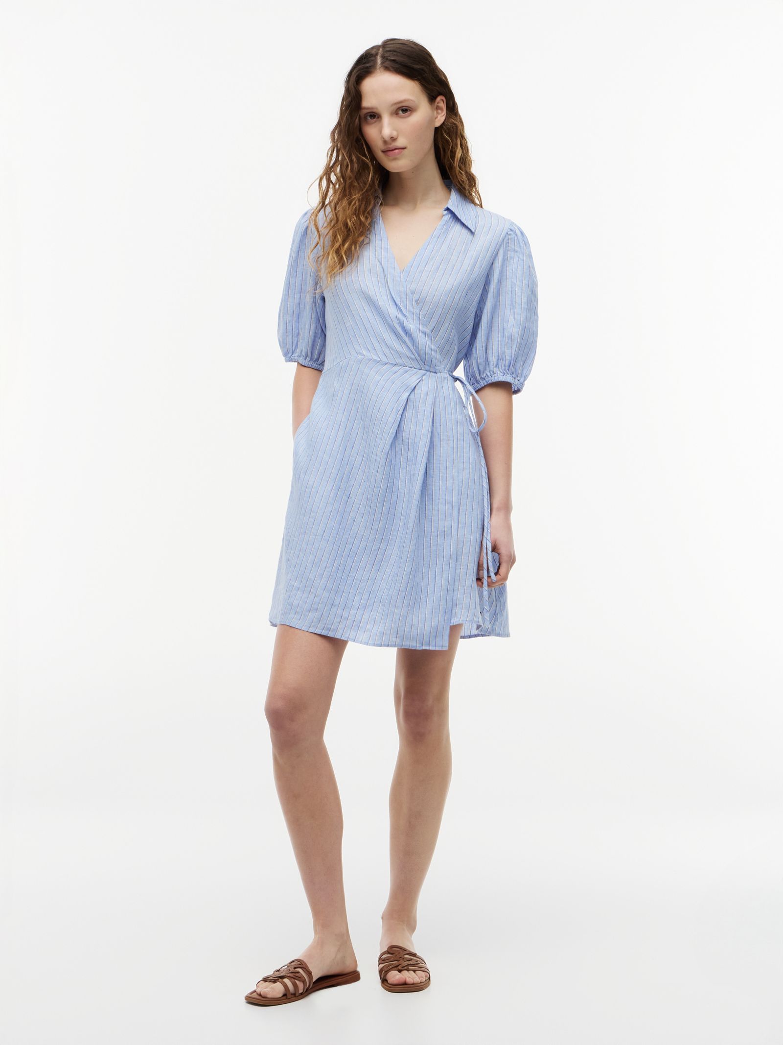 Tommy Hilfiger Relaxed fit linnen mini wikkeljurk in blauw