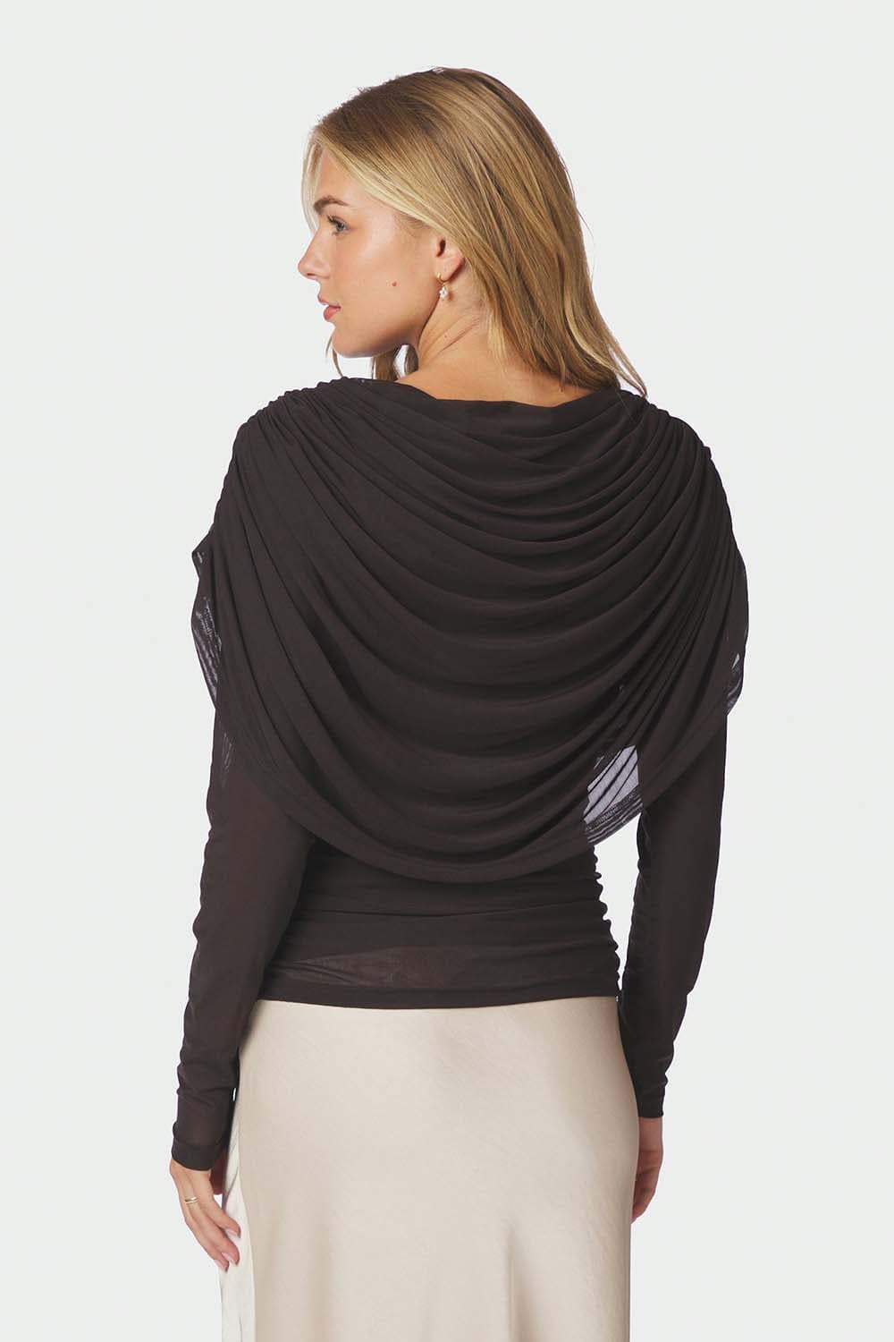 Neo Noir Blouse Lottuna Drapy Mesh Donker Bruin dames