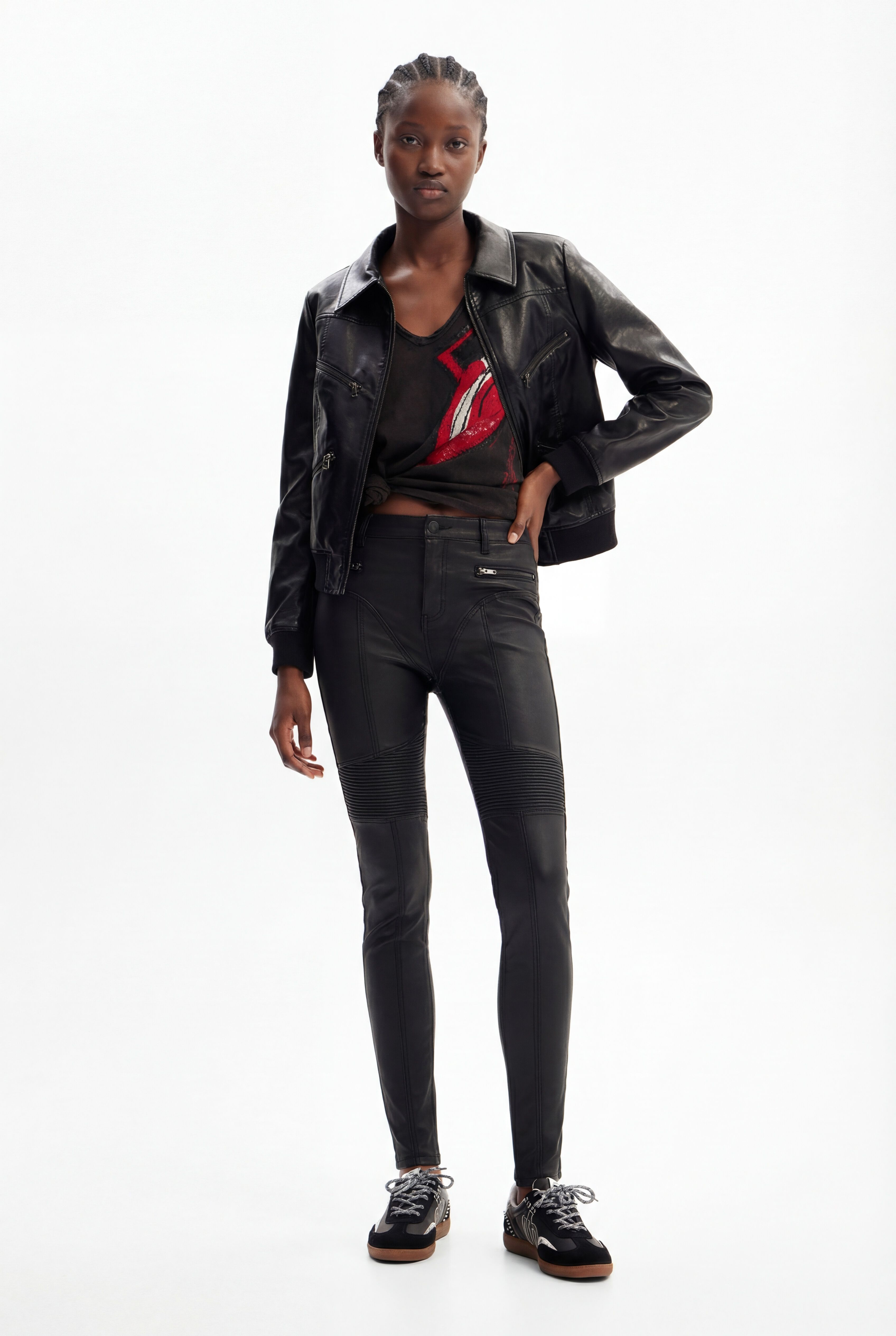 Desigual Slim fit leatherlook broek