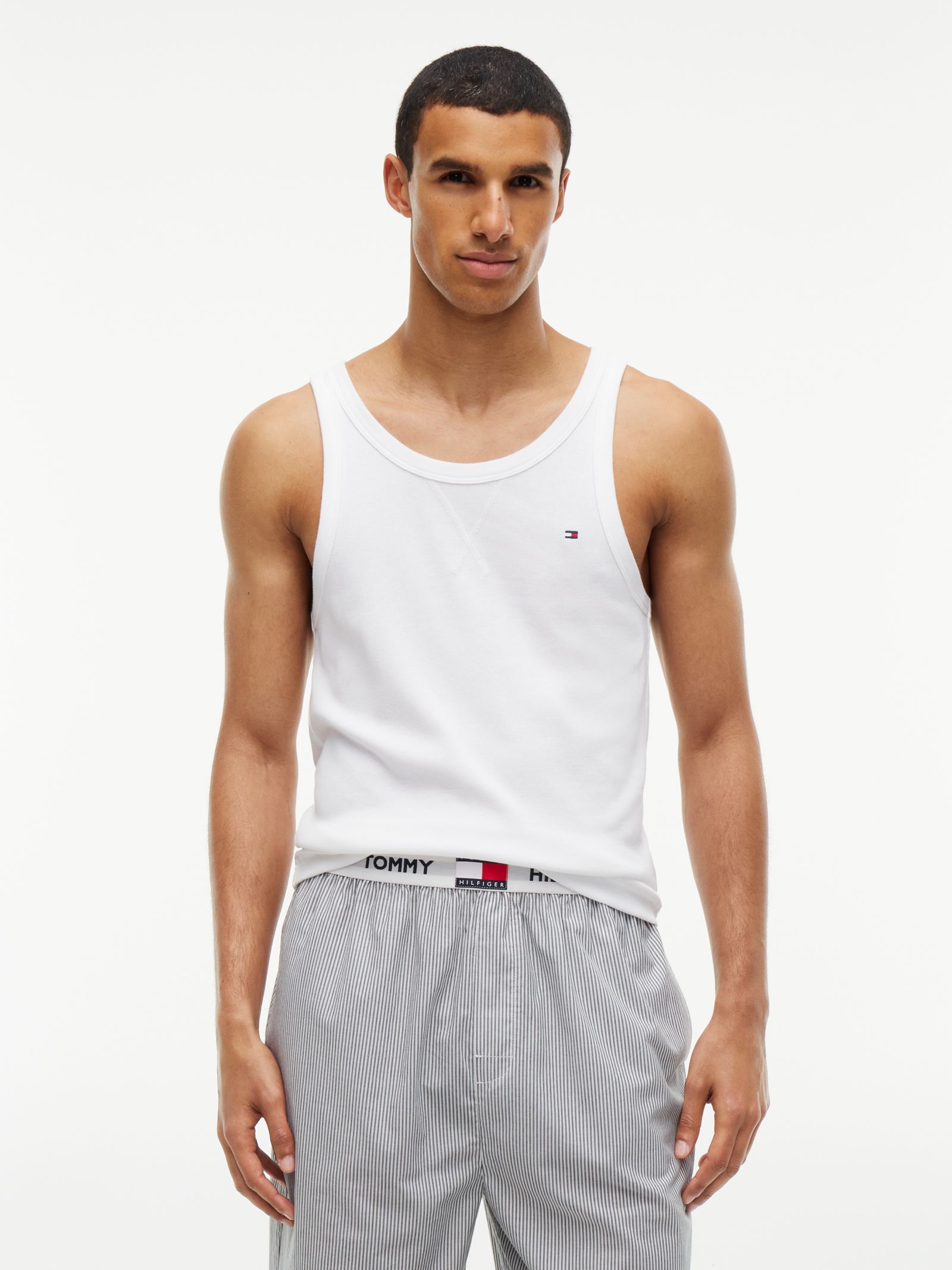 Tommy Hilfiger Set van 2 Signature geribde Lounge Tanktops in wit
