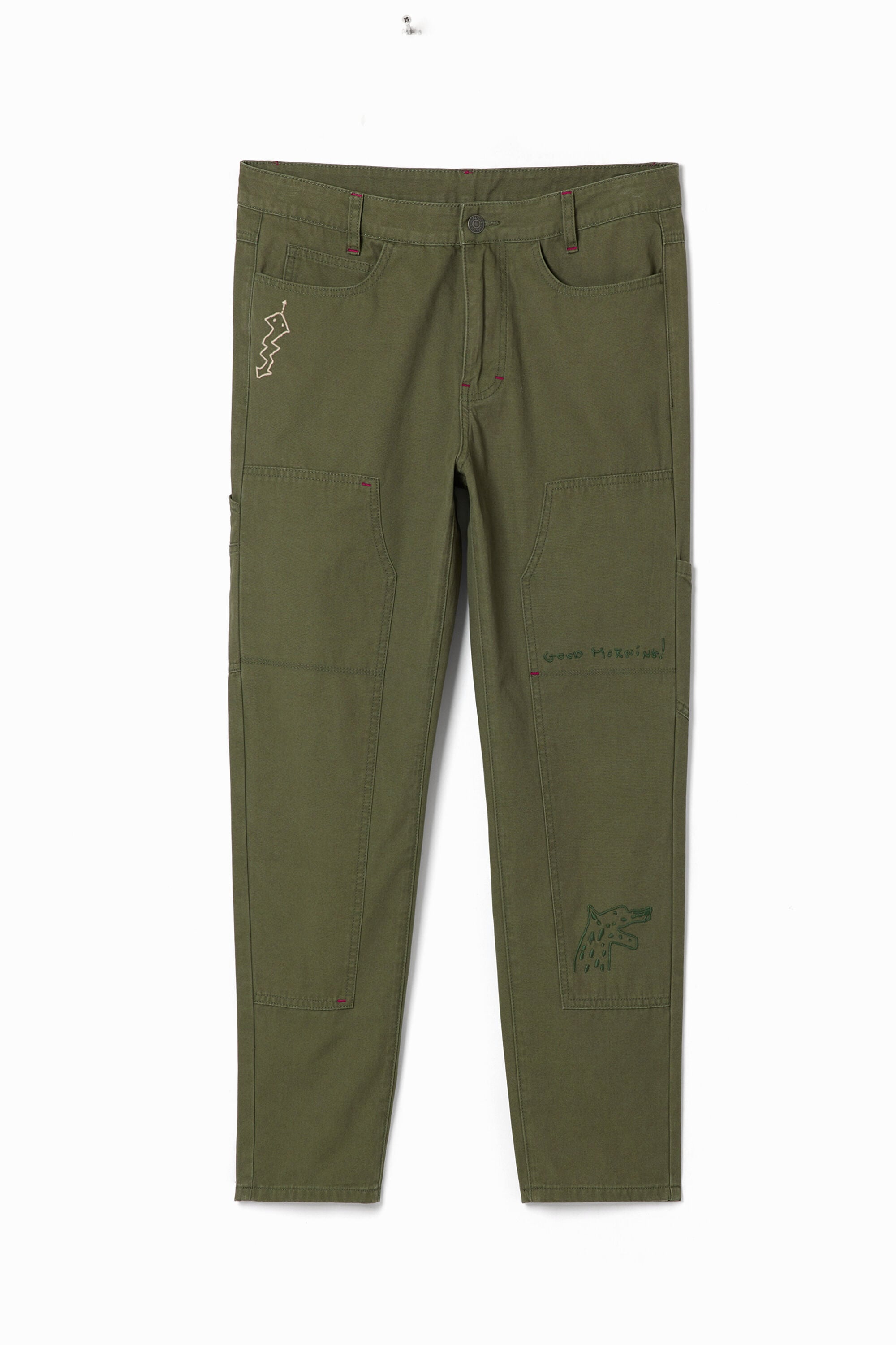 Desigual Lange rechte broek met borduursels.