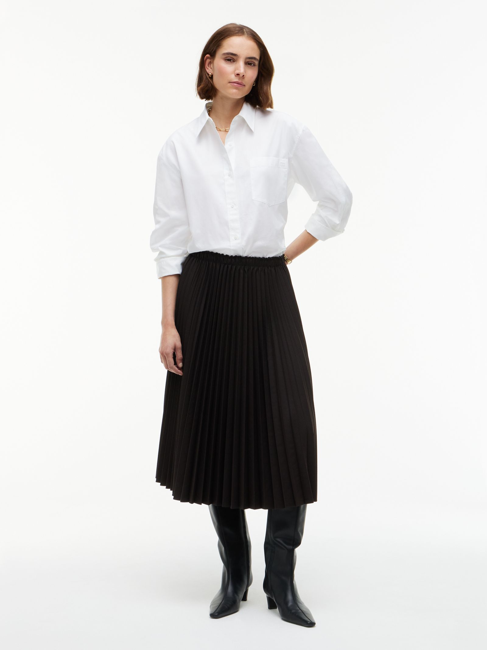 Tommy Hilfiger Midirok van twill met plooien in bruin