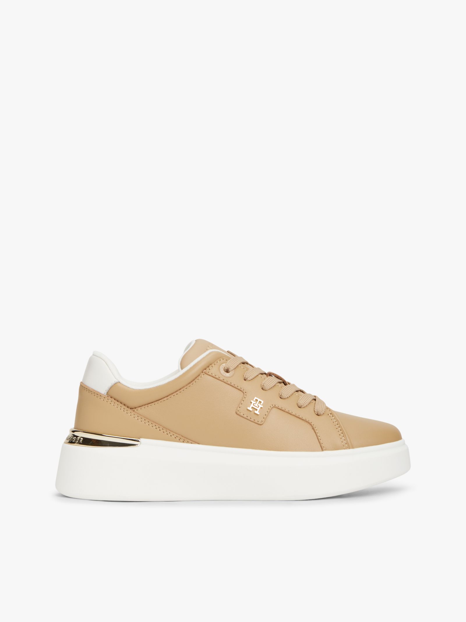 Tommy Hilfiger TH Monogram Metallic leren platformsneaker in beige