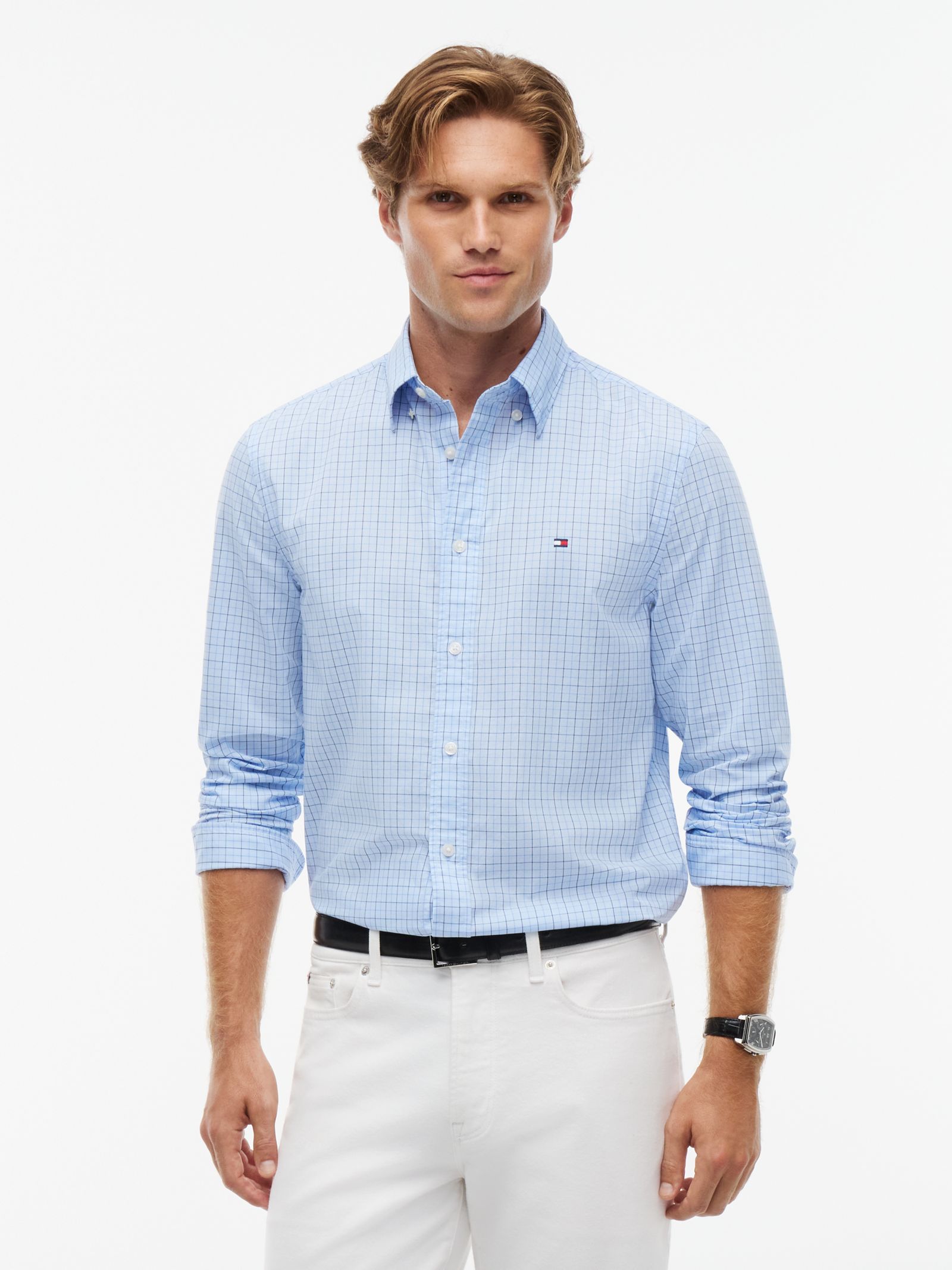Tommy Hilfiger TH Flex regular fit poplin overhemd in blauw