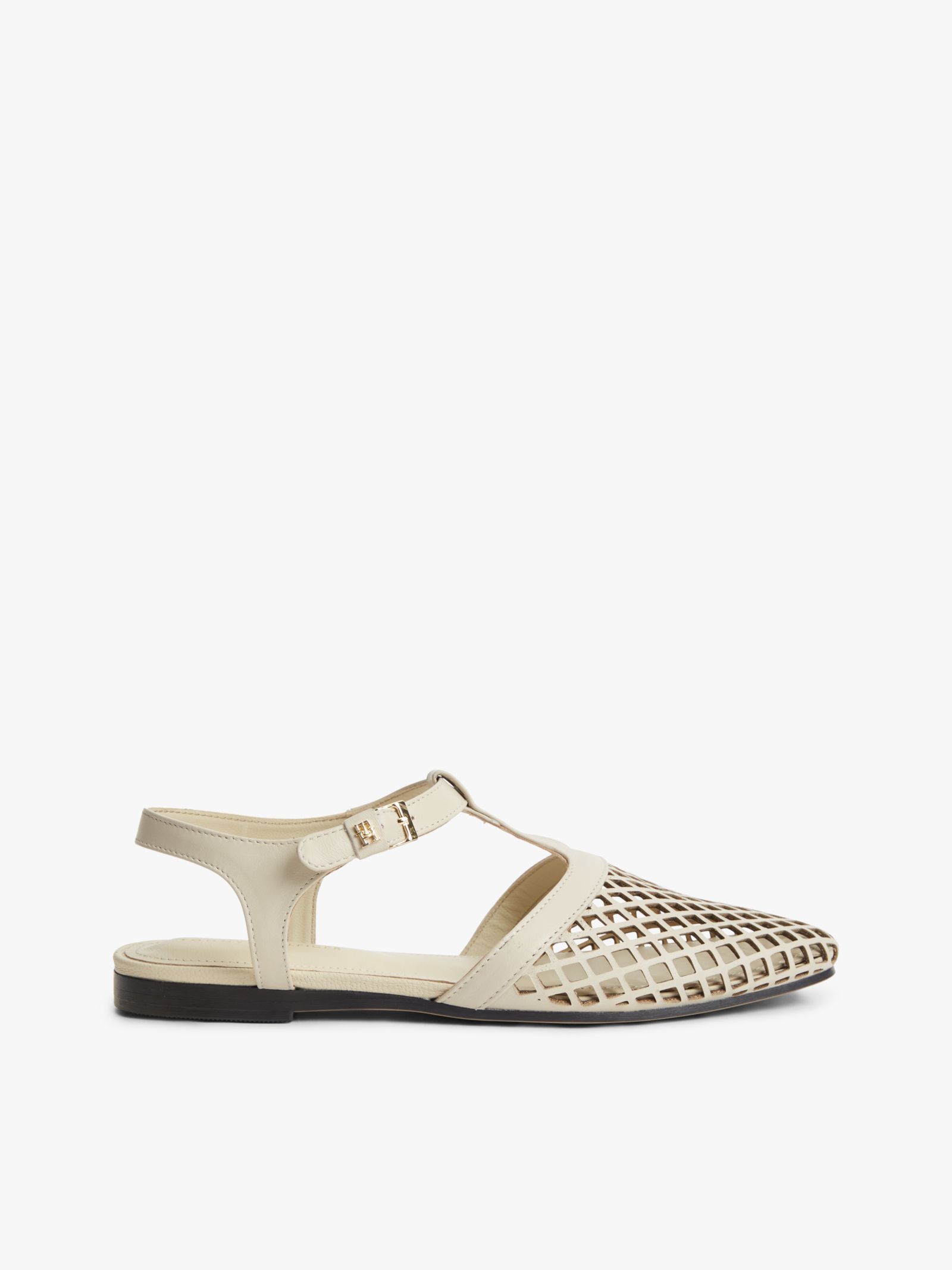 Tommy Hilfiger Sandaal van leer met uitsnijding en T bar in beige