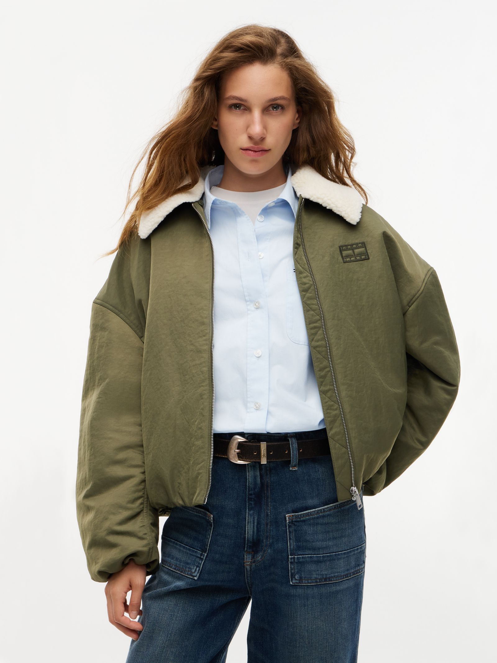 Tommy Jeans Oversized bomberjack met kraag van imitatiebont in groen