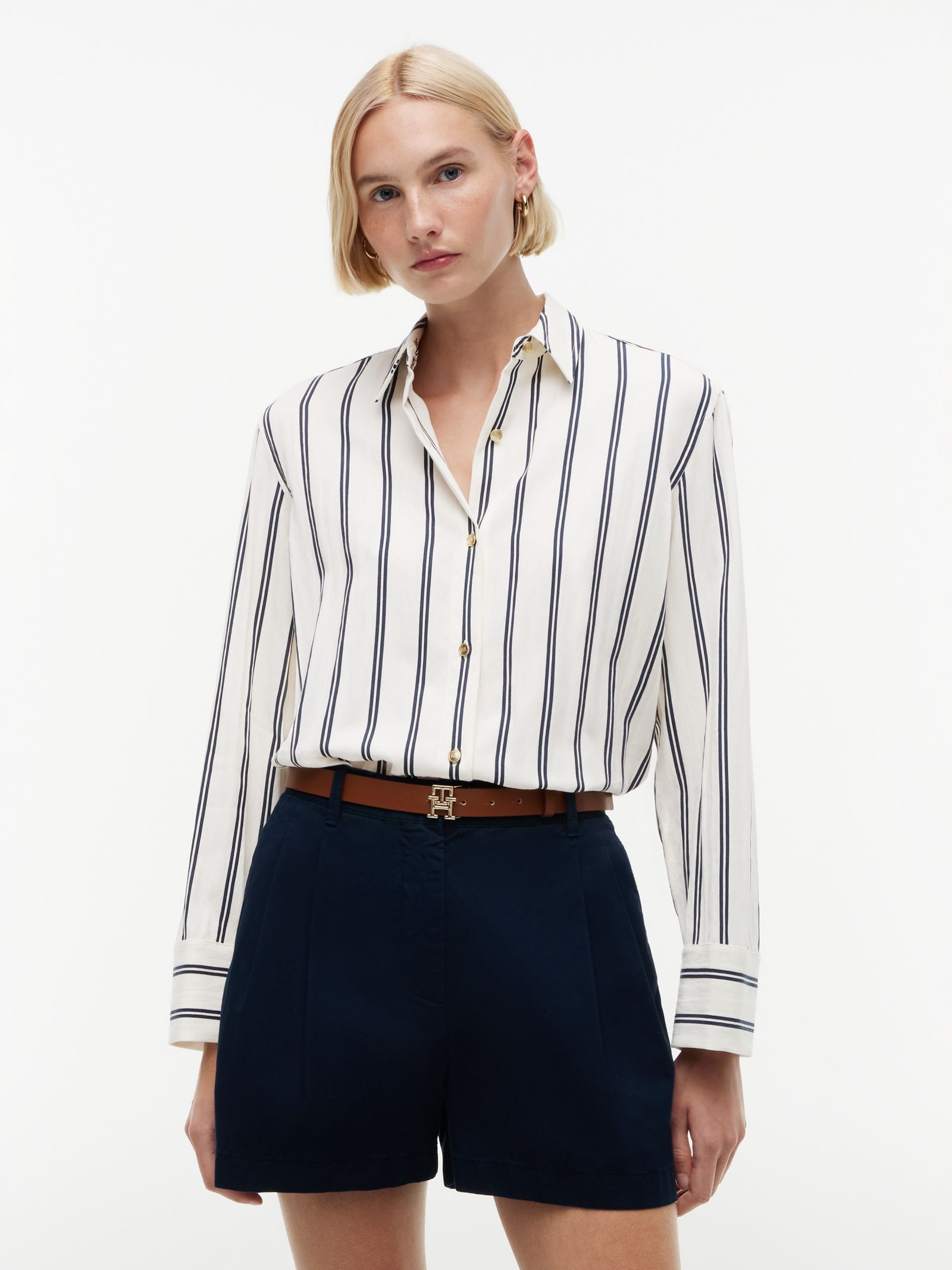 Tommy Hilfiger gestreept relaxed fit overhemd met goudkleurige knopen
