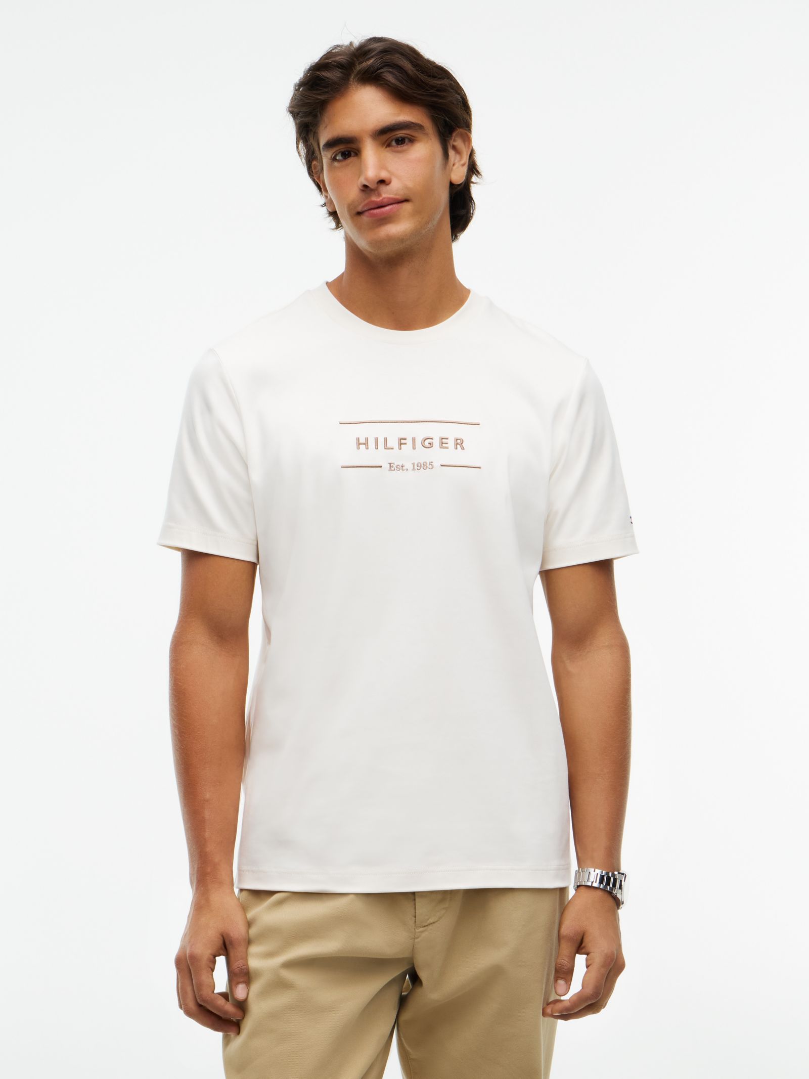 Tommy Hilfiger Interlock gebreid T-shirt met logo in wit
