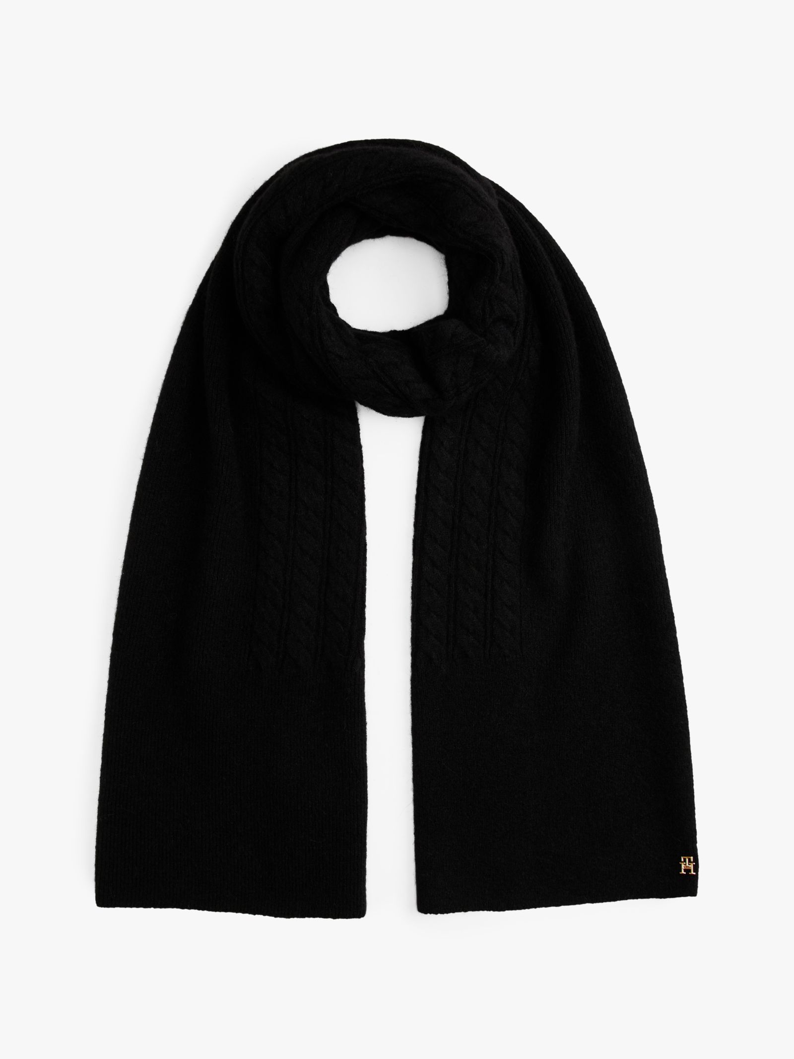 Tommy Hilfiger Chic fluffy kabelgebreide sjaal in zwart