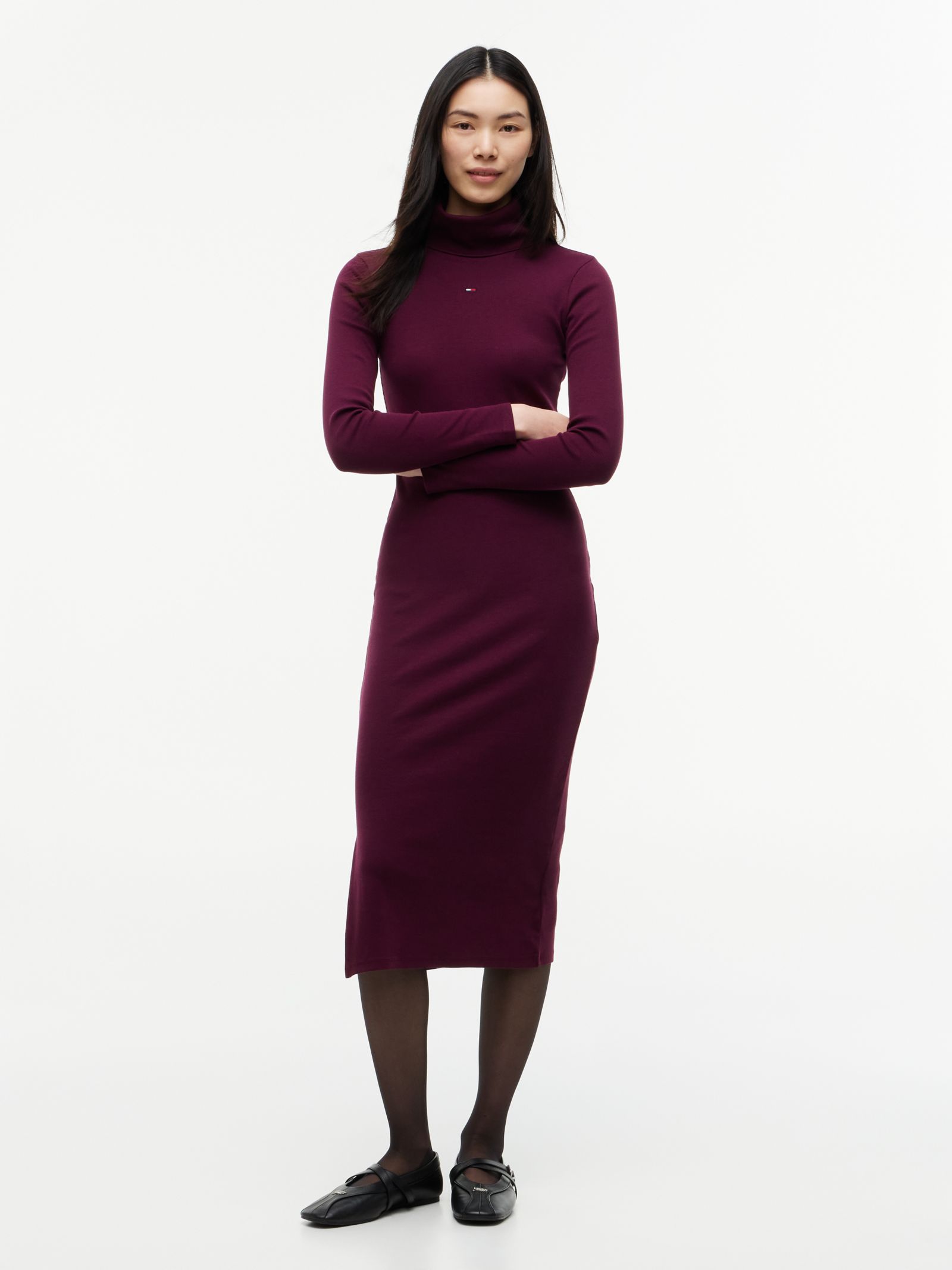 Tommy Jeans geribde midi bodycon jurk met col in paars