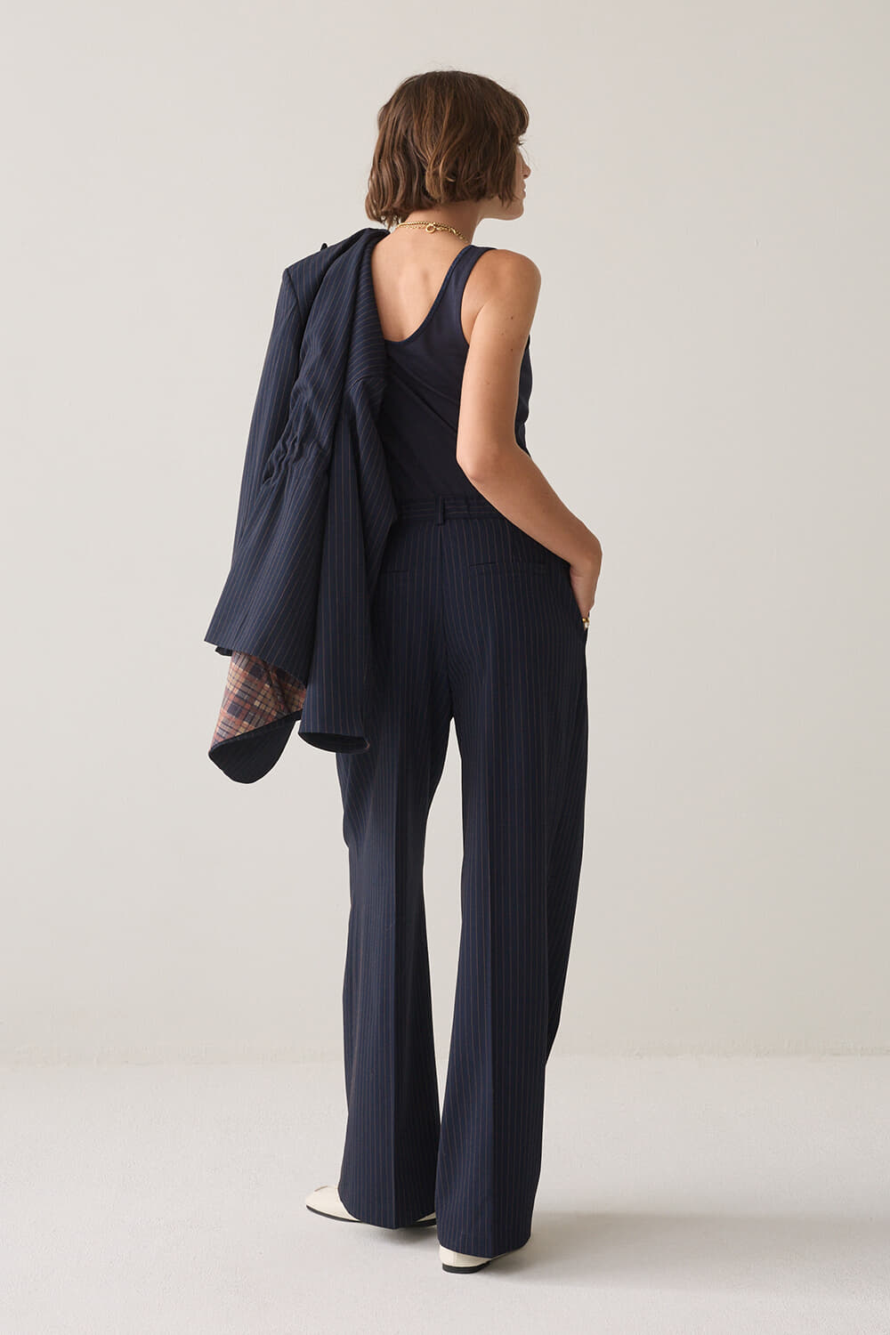 Summum Broek Streep Wide Leg Viscose Blend Jeans donker dames