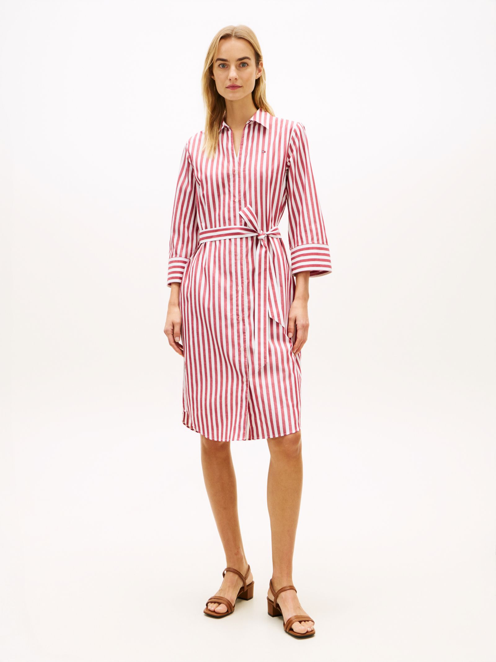 Tommy Hilfiger Relaxed fit midi overhemdjurk met ceintuur in rood