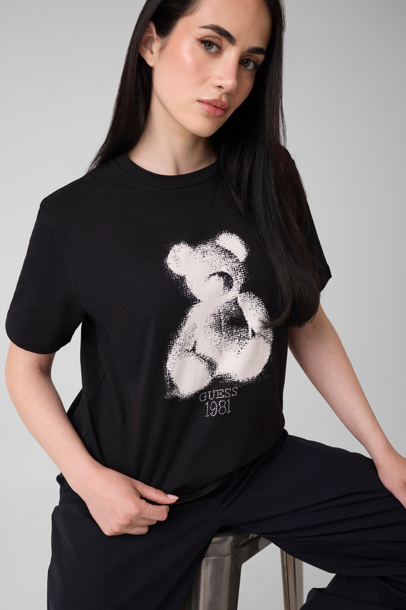 Guess T-Shirt Met Strass-Steentjes in zwart