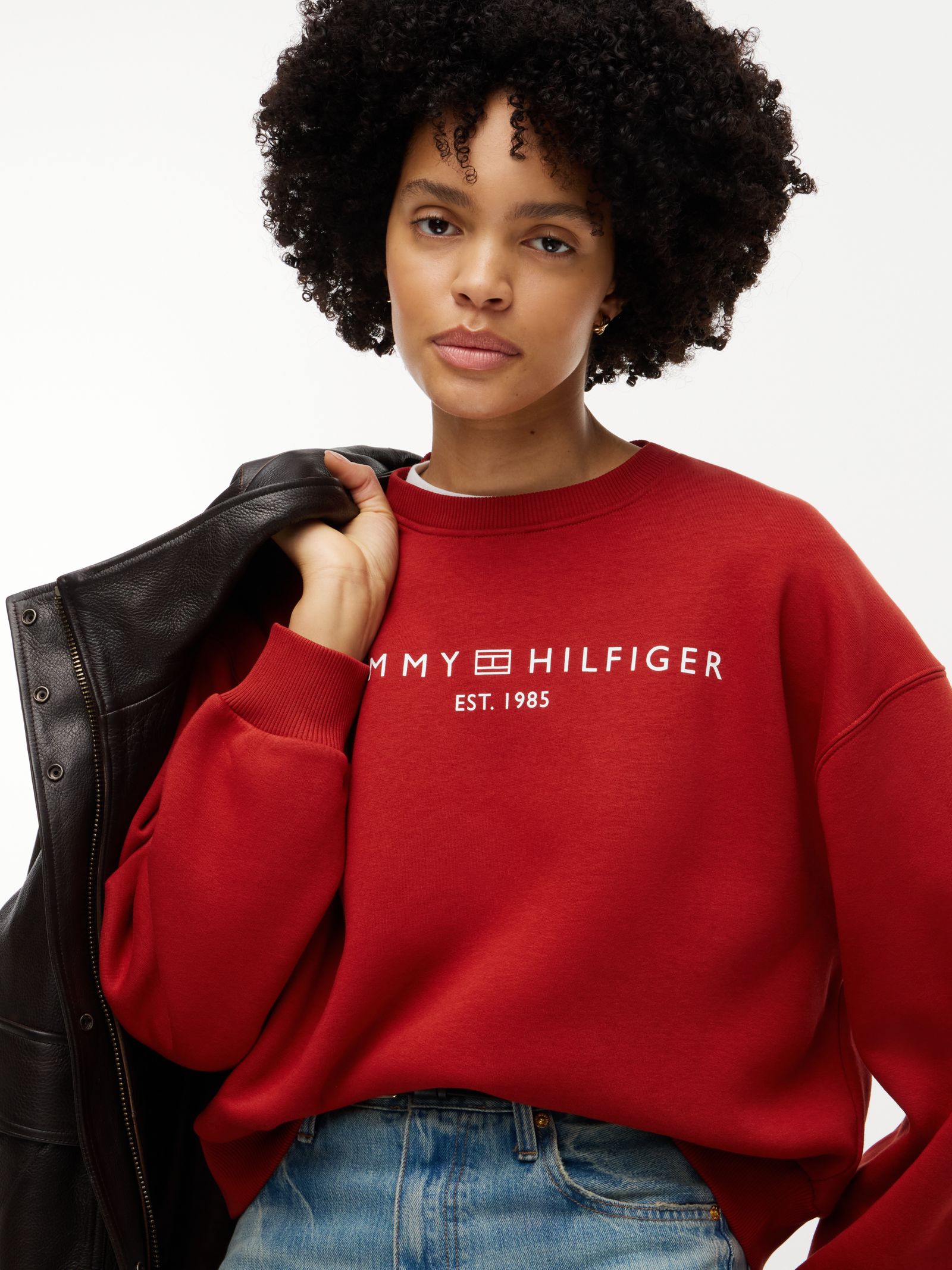Tommy Hilfiger relaxed fleece sweatshirt met logo in rood