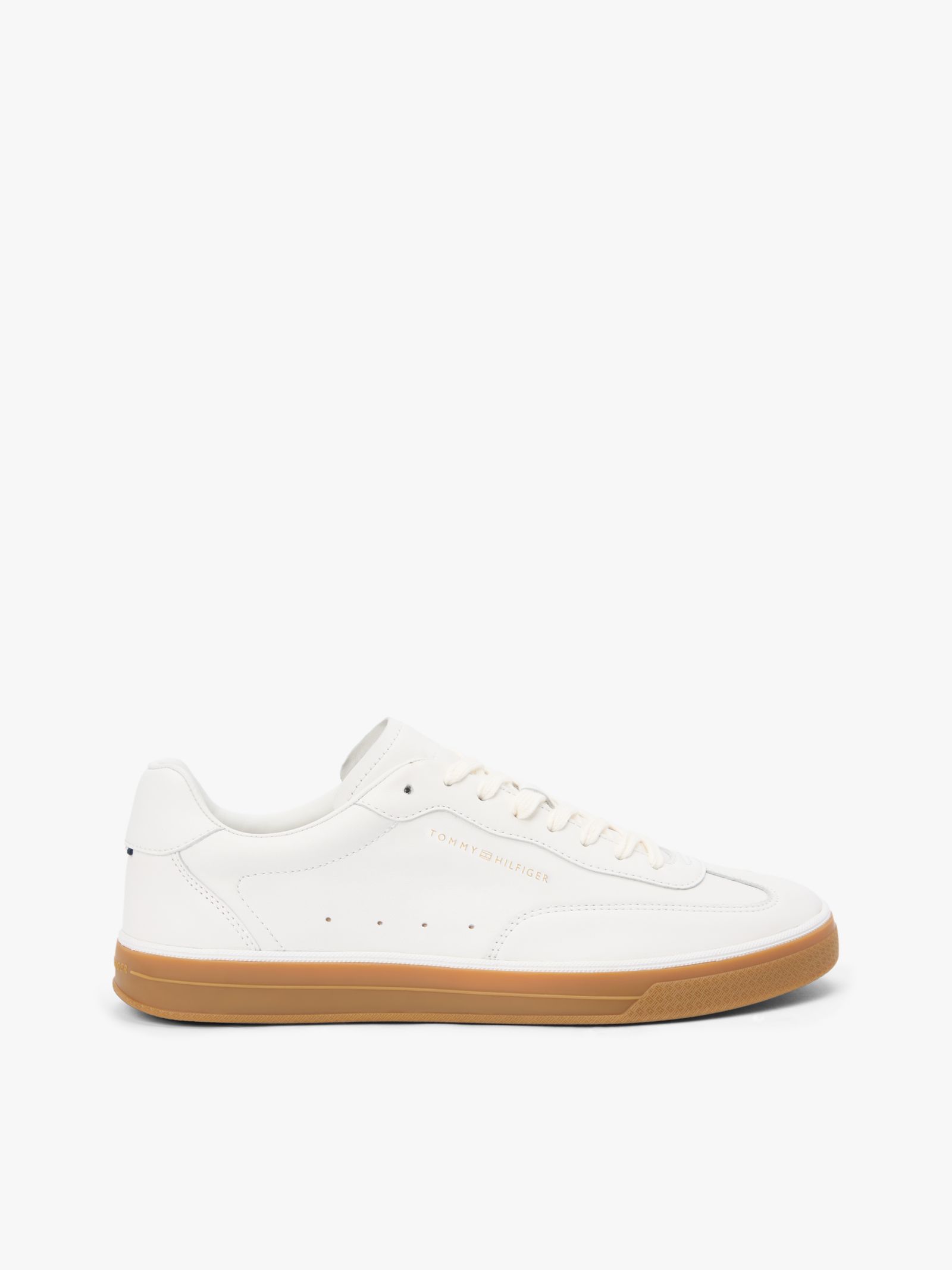 Tommy Hilfiger luxe leren sneaker met metallic logo in wit