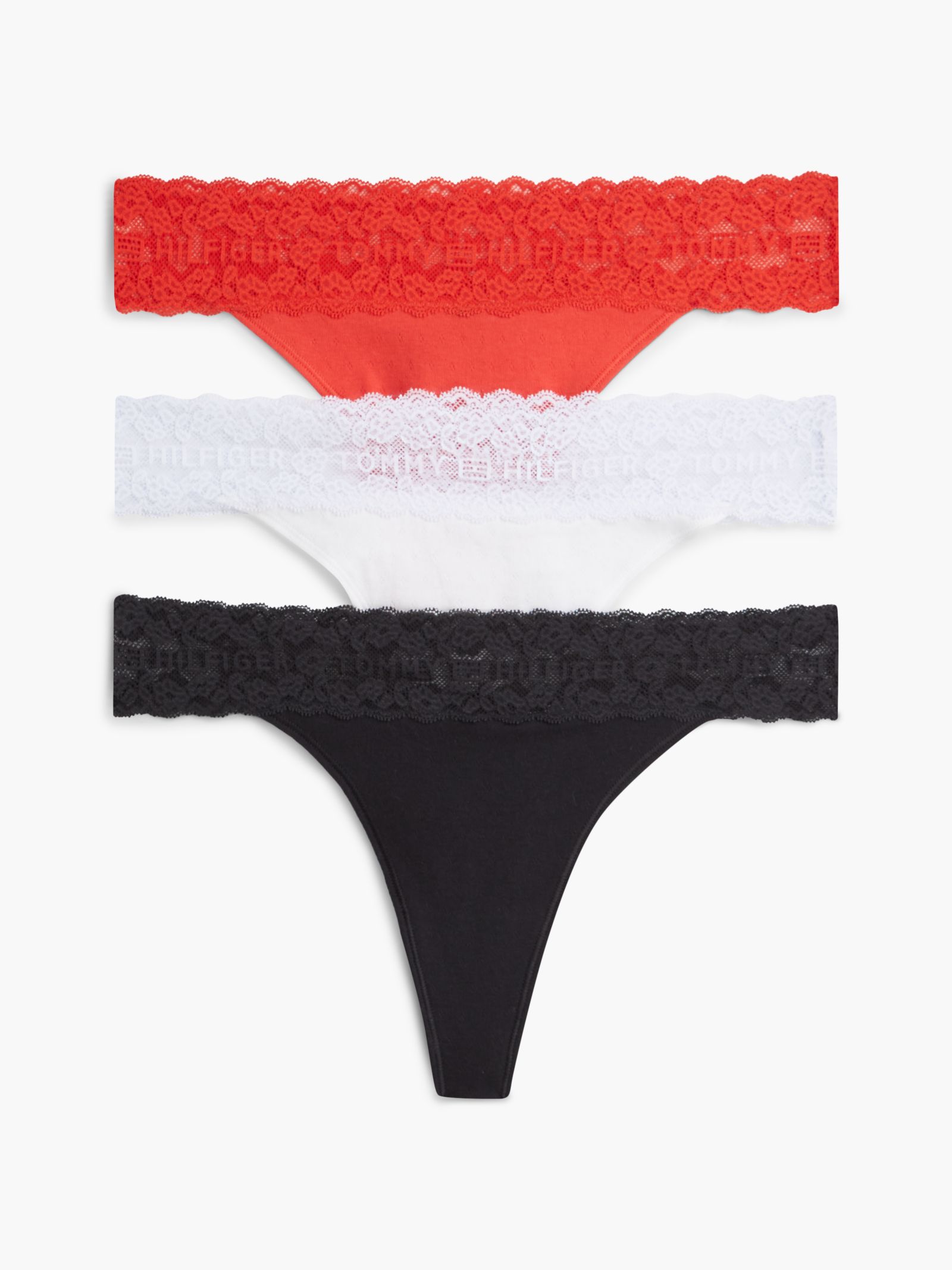 Tommy Hilfiger Set van 3 tanga strings van pointelle kant met logo