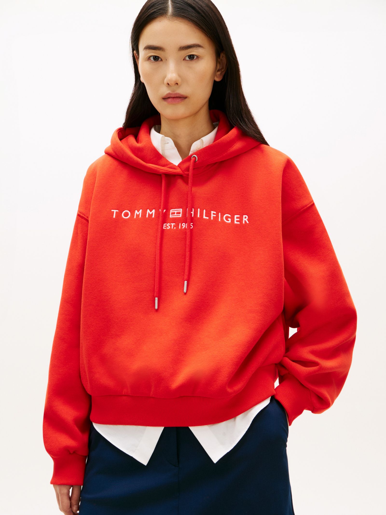 Tommy Hilfiger Relaxed Fleece Hoodie met logo en trekkoord in rood