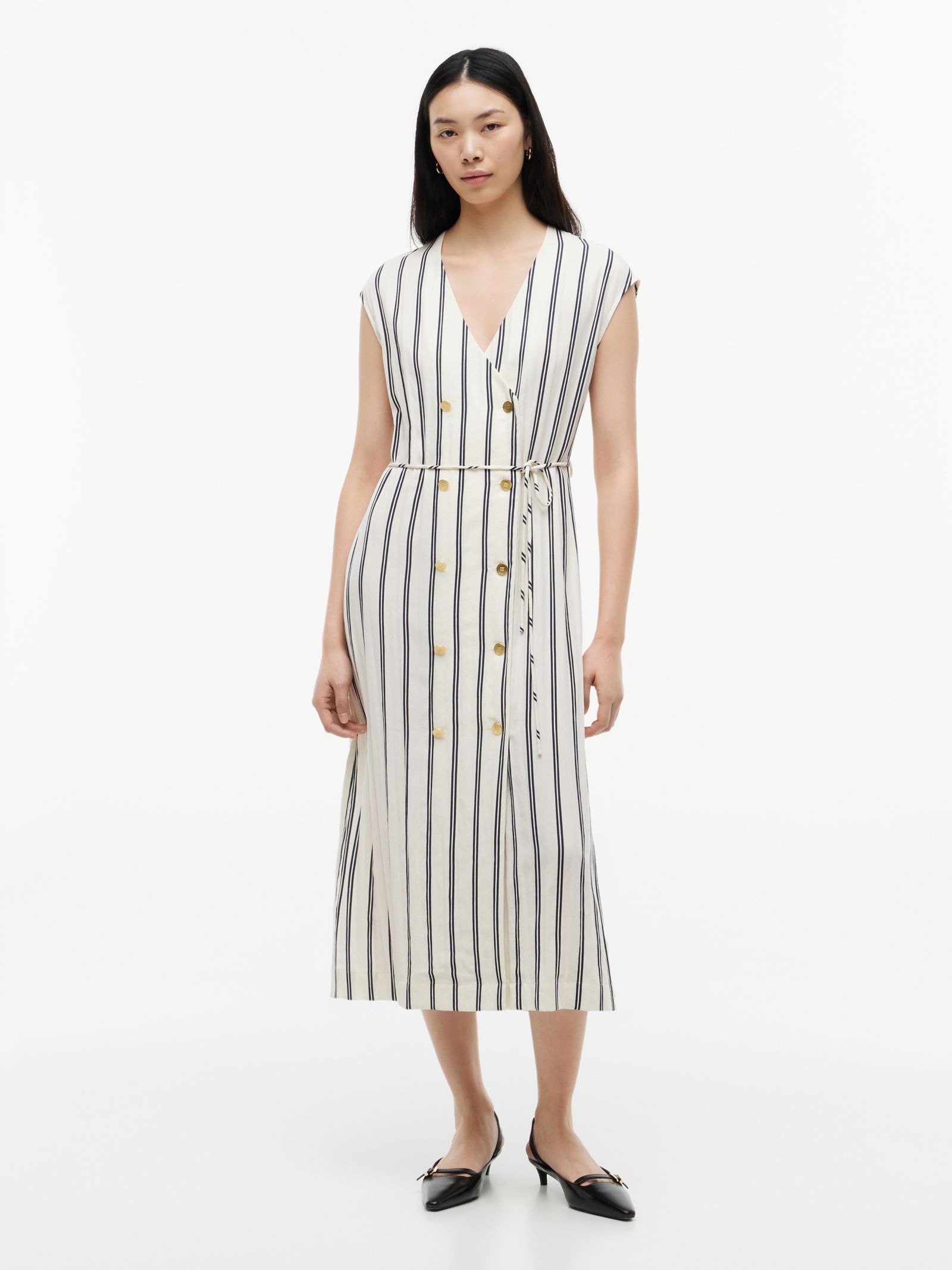 Tommy Hilfiger Gestreepte midi jurk met goudkleurige knopen