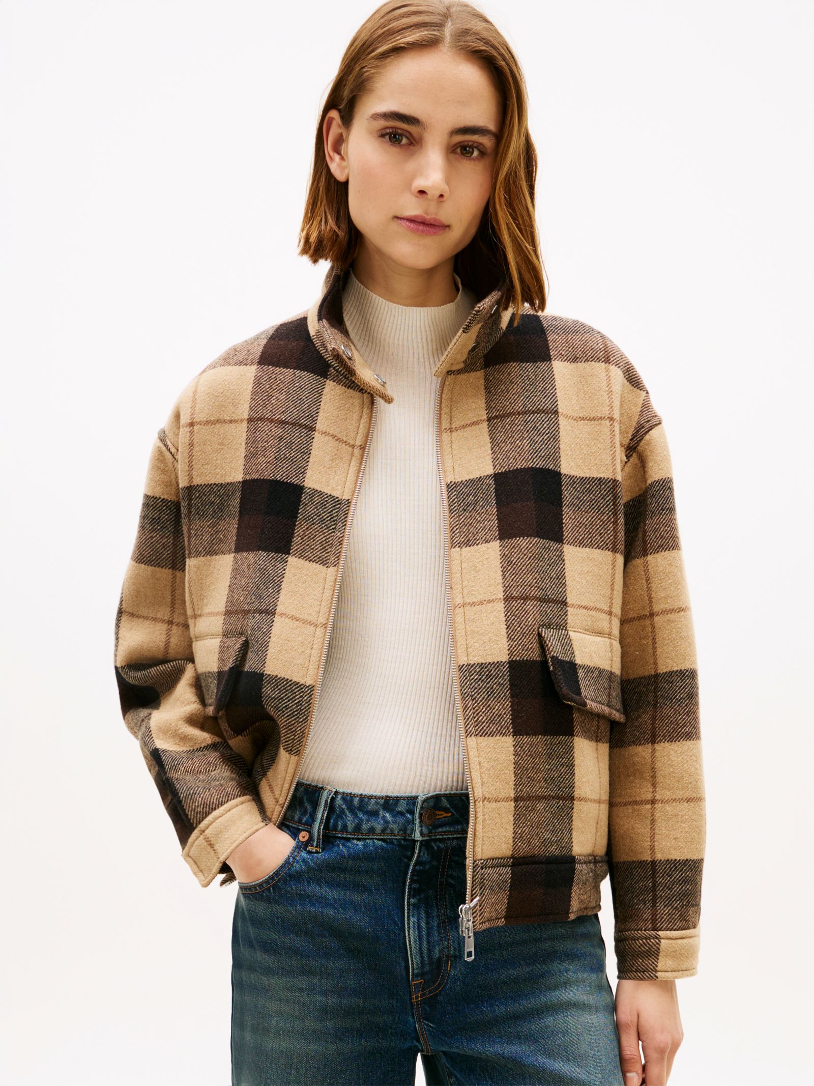 Tommy Hilfiger Geruite relaxed fit Harrington jas van wolmix